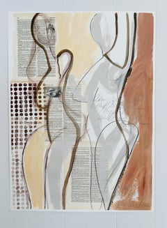 Femme Gastronomique II, Abstract Figurative Mixed Media on Paper, Signed 
