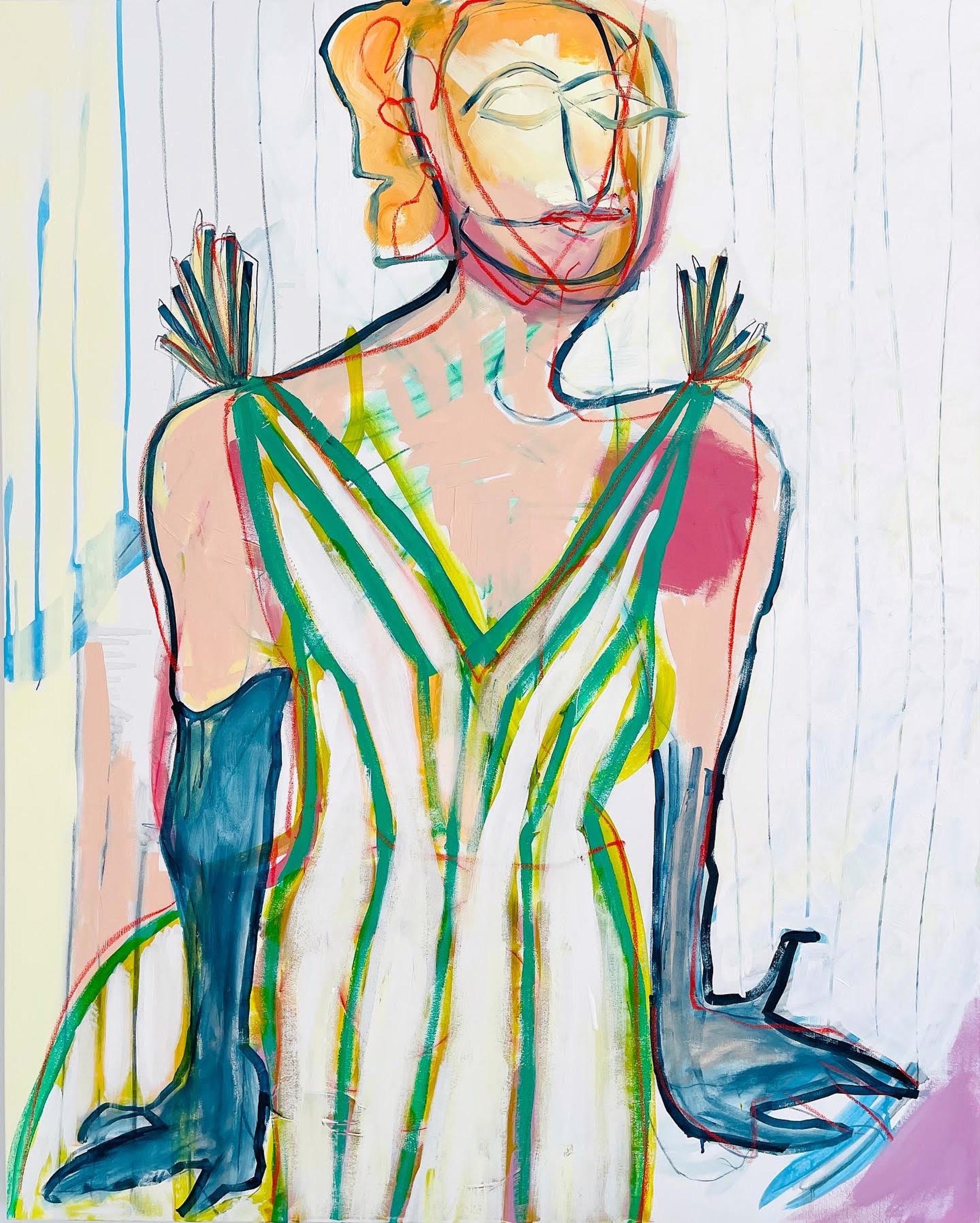 Allison Meyler Figurative Painting - Yvette, acrylic & mixed media, woman, figure, beauty, line, color, pattern
