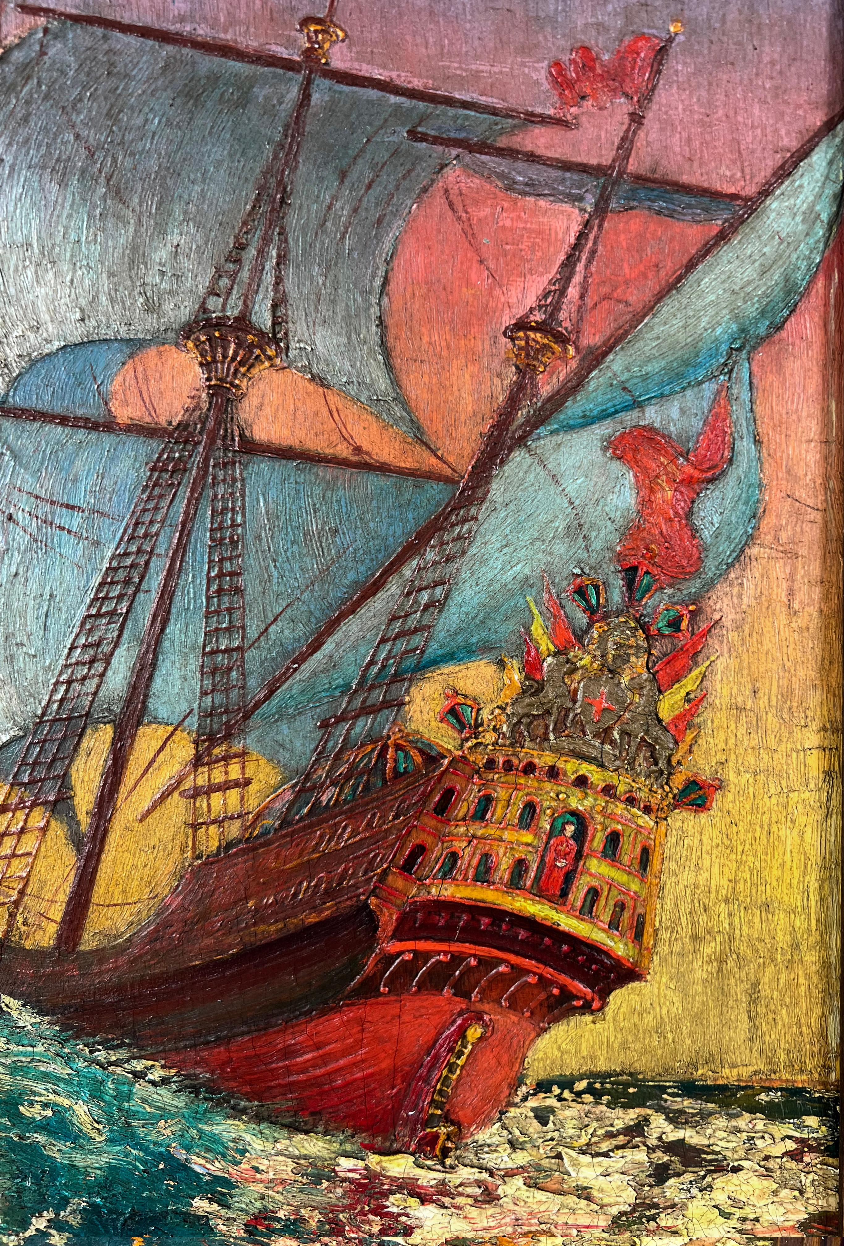 A Spanish Galleon in the Tropics in High Seas Oil Impasto on Panel 2