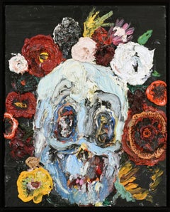 Blue Zombie (with Flowers), Oil on Canvas Painting by Allison Schulnik, 2007