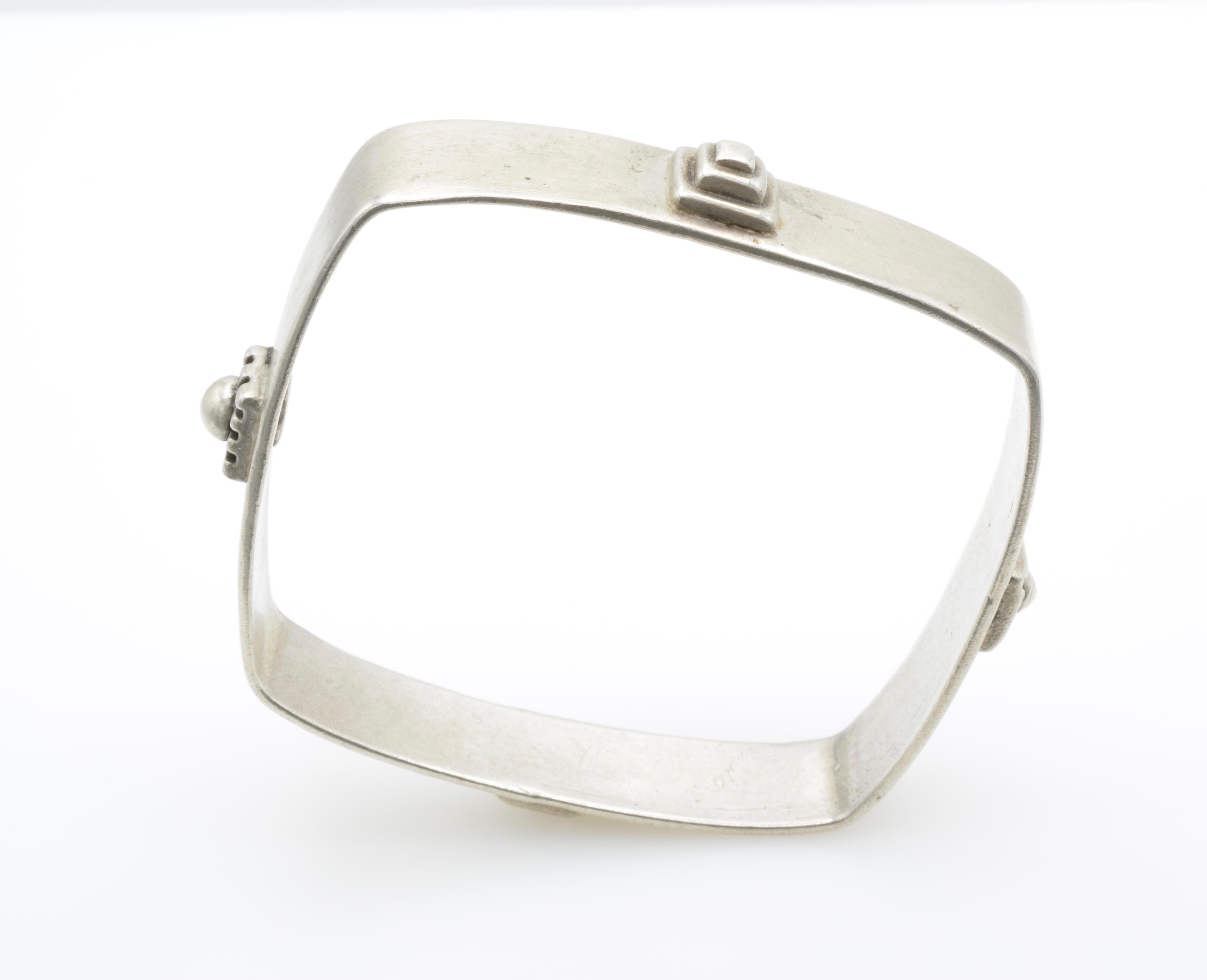 Modernist Allison Stern Silver Square Bracelet Architectural Design For Sale