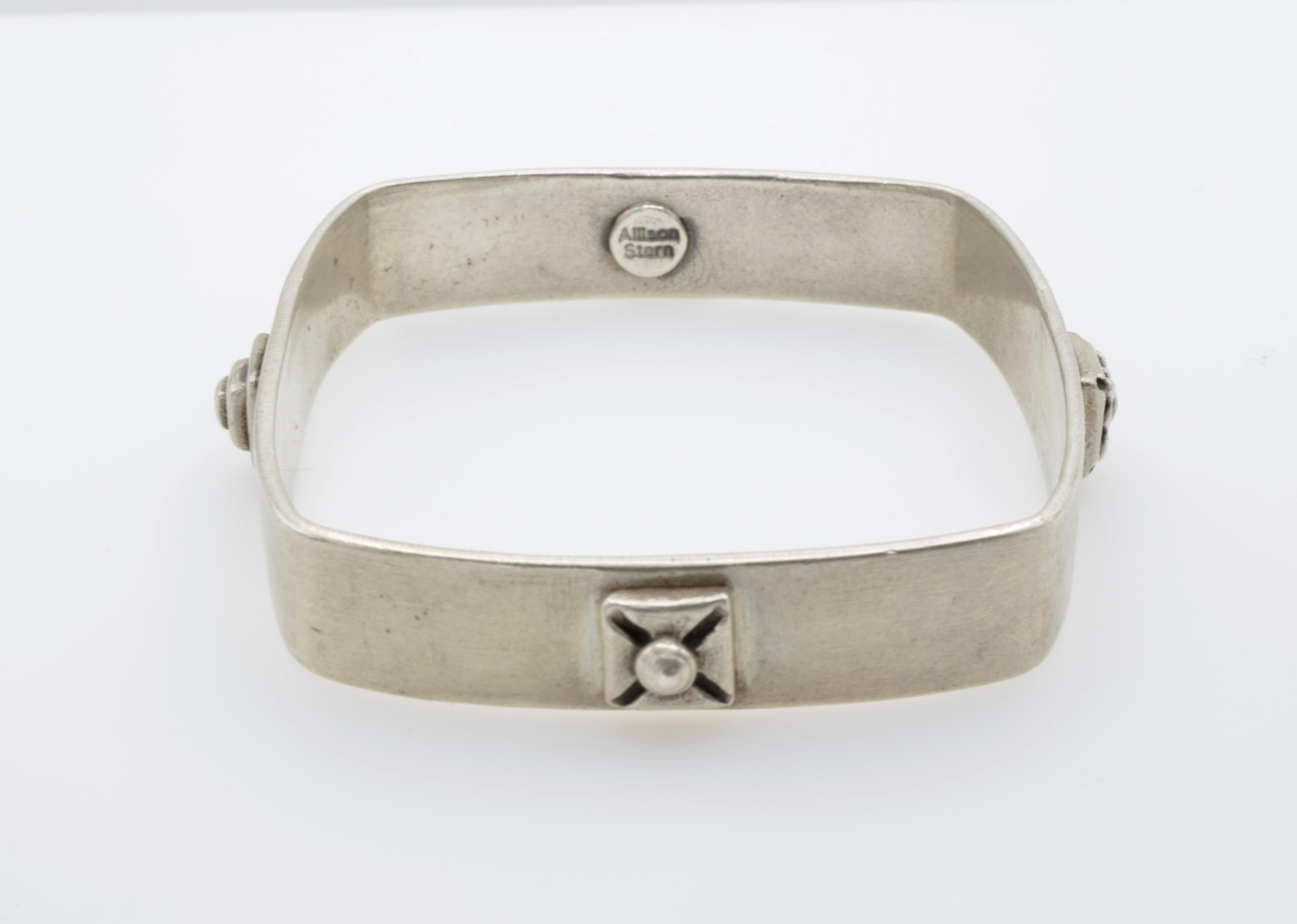 Women's or Men's Allison Stern Silver Square Bracelet Architectural Design For Sale