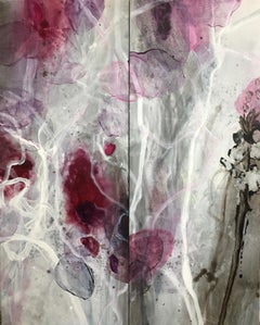 Changing States #2 diptych (flowers, garden, rose, abstract, grey, burgundy)