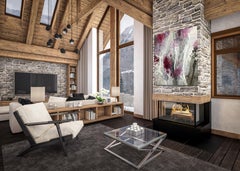 Changing States #2 diptych (flowers, garden, rose, abstract, grey, burgundy)