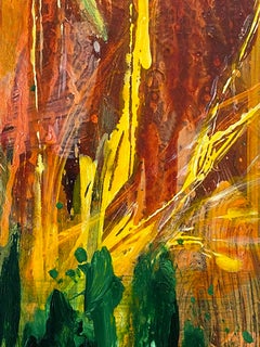 Marsh Passing (abstract, wildflowers, coral, red, green, yellow, gold)