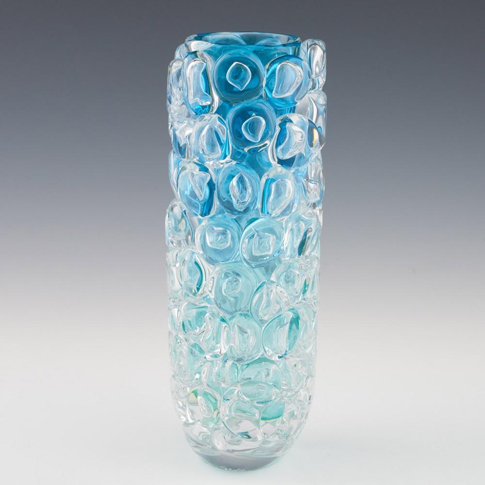 British Allister Malcolm Luminescent Aqua Bubble Wrap Cylindrical Vase 2023 For Sale