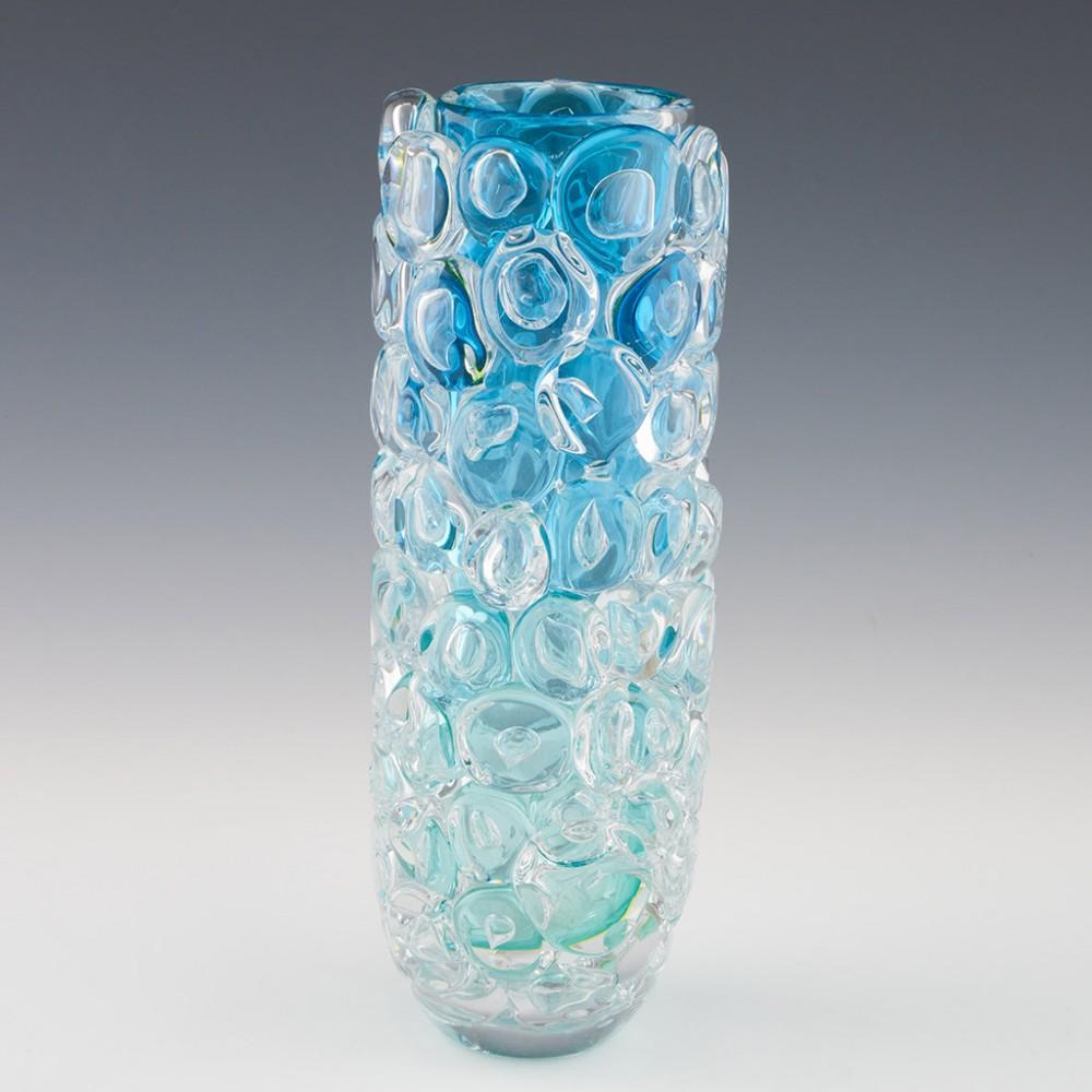 Contemporary Allister Malcolm Luminescent Aqua Bubble Wrap Cylindrical Vase 2023 For Sale
