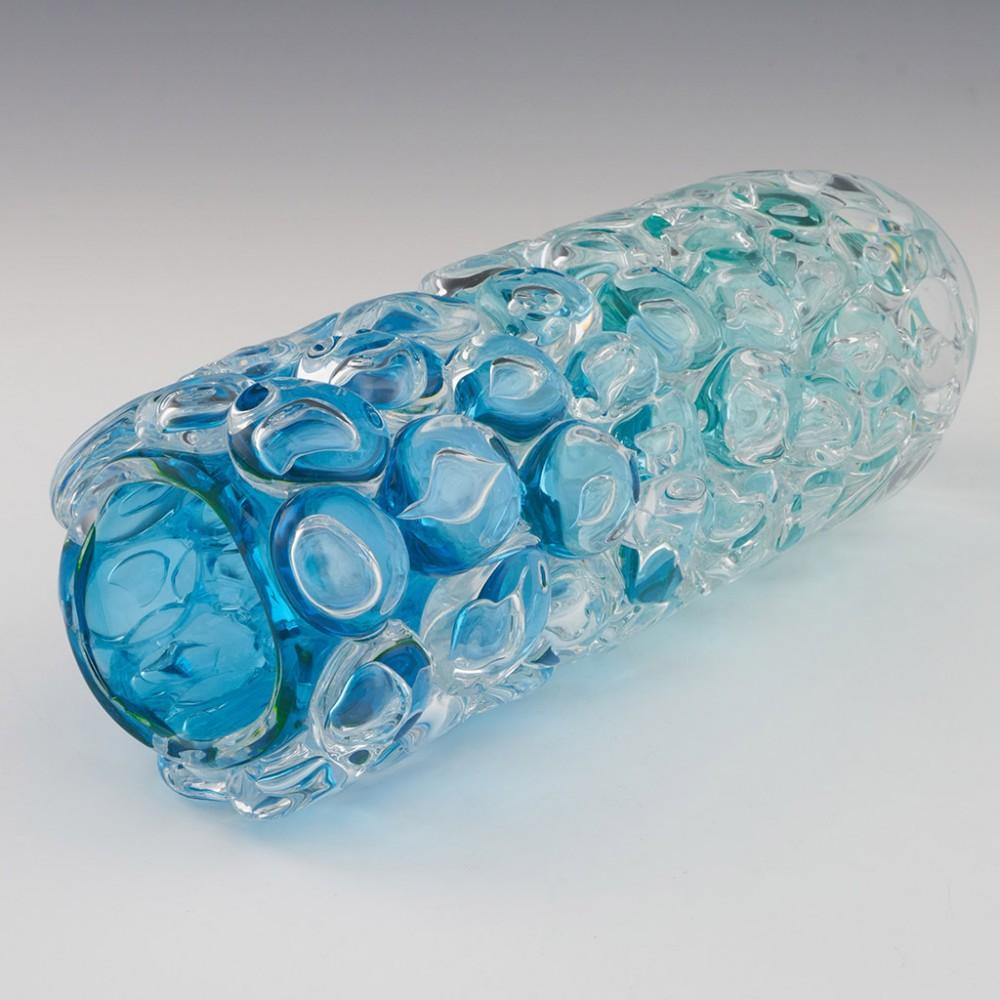 Blown Glass Allister Malcolm Luminescent Aqua Bubble Wrap Cylindrical Vase 2023 For Sale