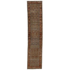Alllover Antico runner in lana fatto a mano Malayer in blu del 1900