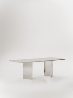 Allma Dining Table in Microcement and Stainless Steel by Marlot Baus
