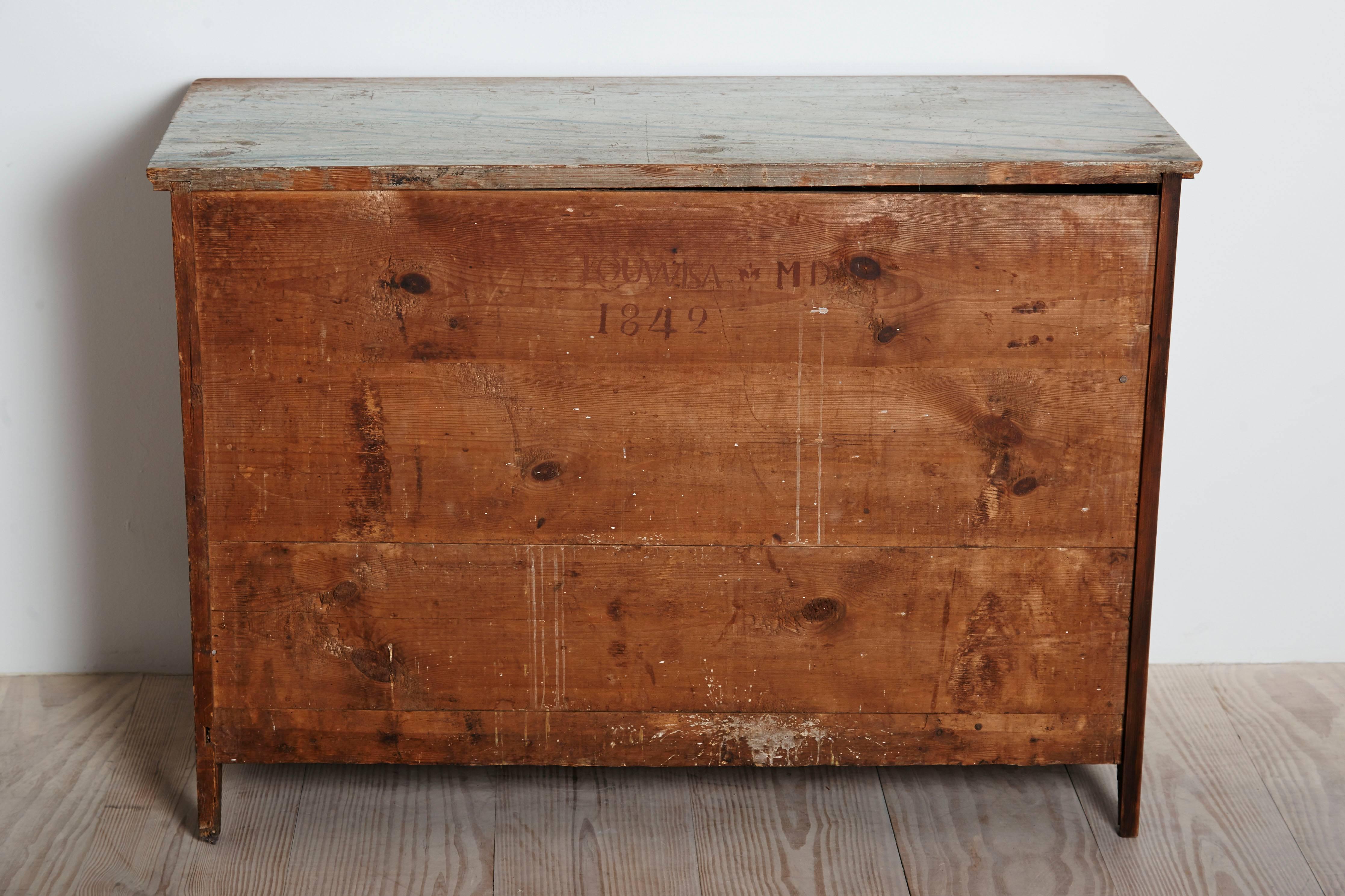 Allmoge Commode with Faux Bois and Faux Marble Finish, Sweden, Dated 1842 5