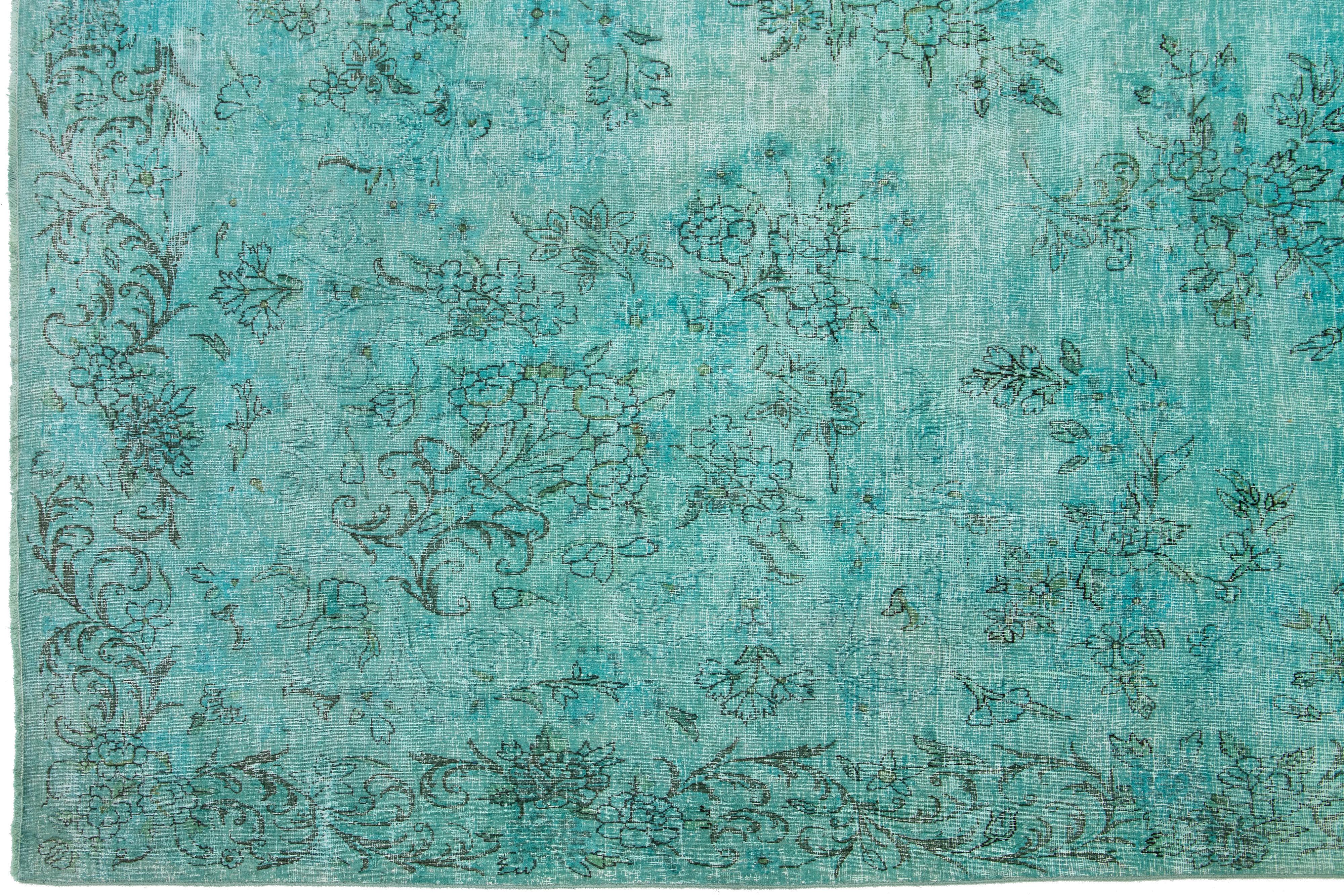 20th Century Allove Designed Antique Wool Rug Overdyed In Turquoise Color For Sale