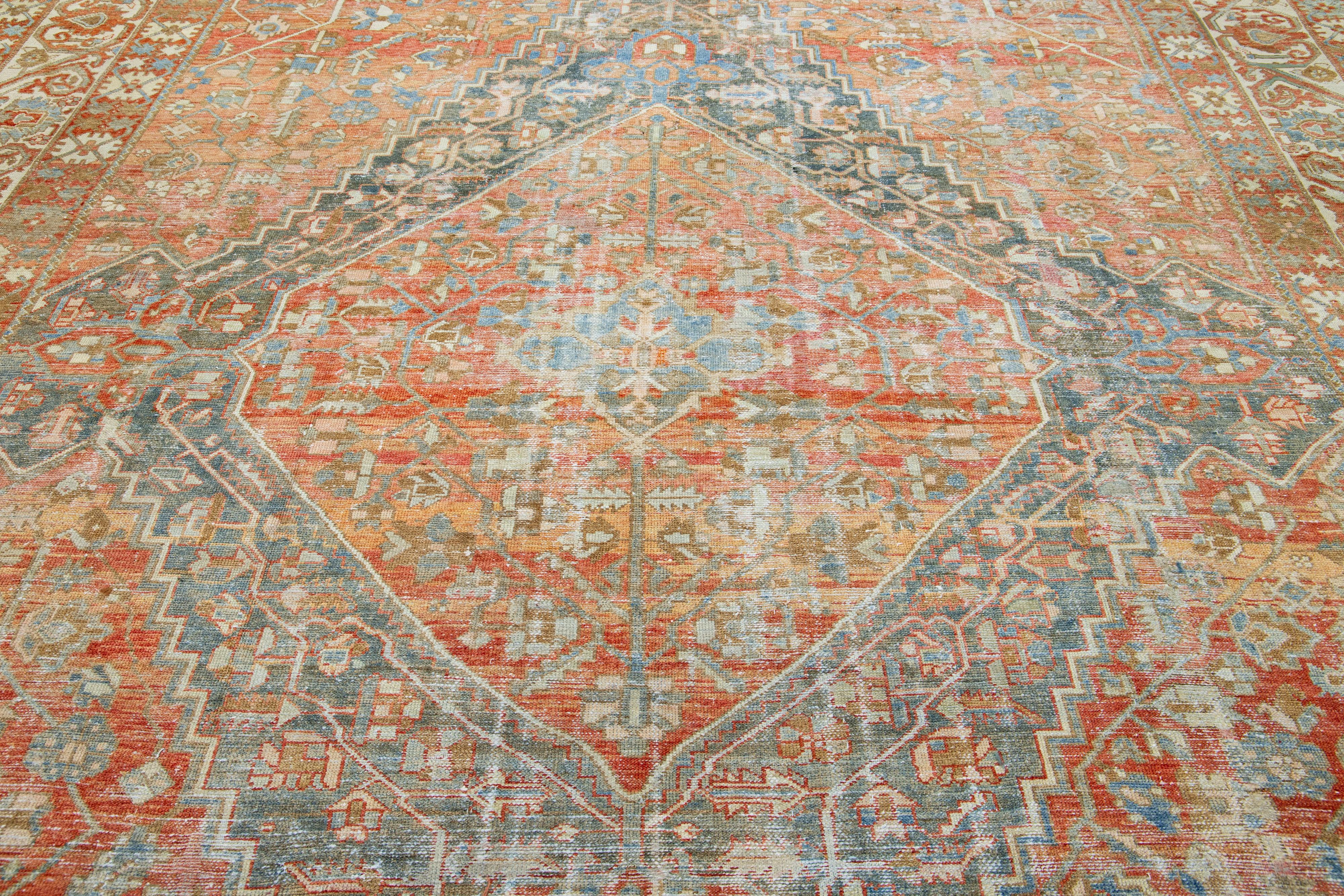 20th Century Allover 1900s Antique Persian Bakhtiari Wool Rug In Rust Color  For Sale