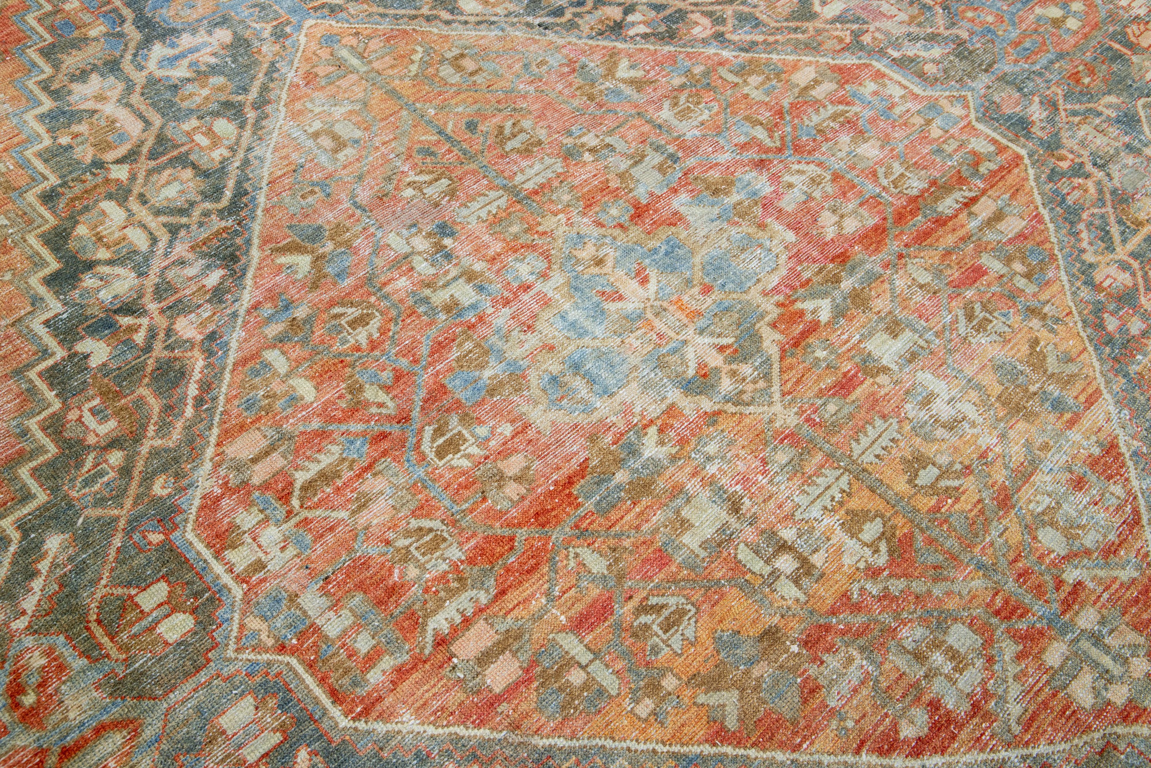 Allover 1900s Antique Persian Bakhtiari Wool Rug In Rust Color  For Sale 1