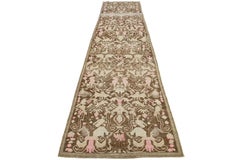 Allover 1920er Antiquitäten Karabagh Handmade Wolle Läufer In Brown und Rosa