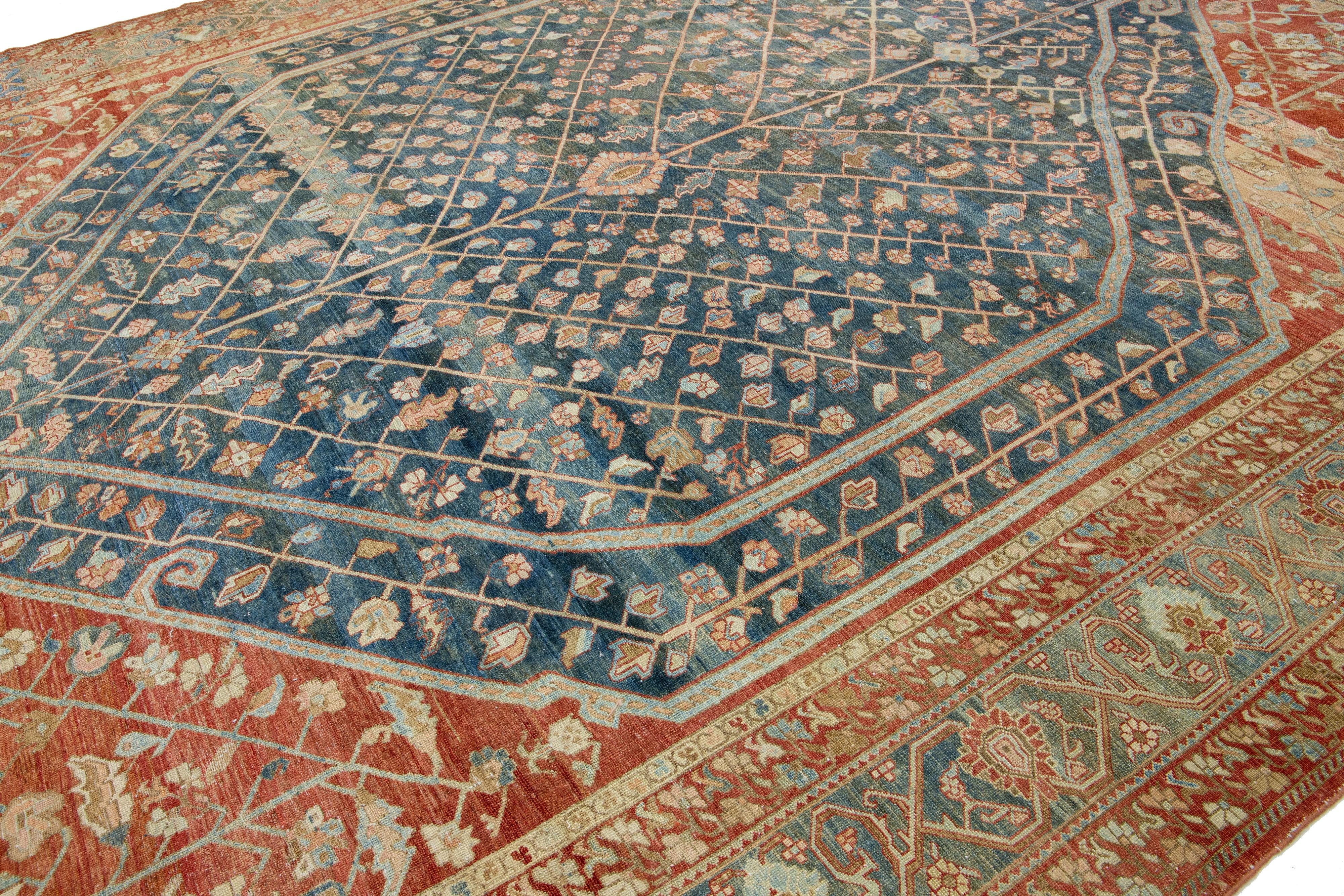 Allover 1920er Jahre antiken persischen Bakhtiari Wolle Teppich in blau & rot-Rost Farbe  (Islamisch) im Angebot