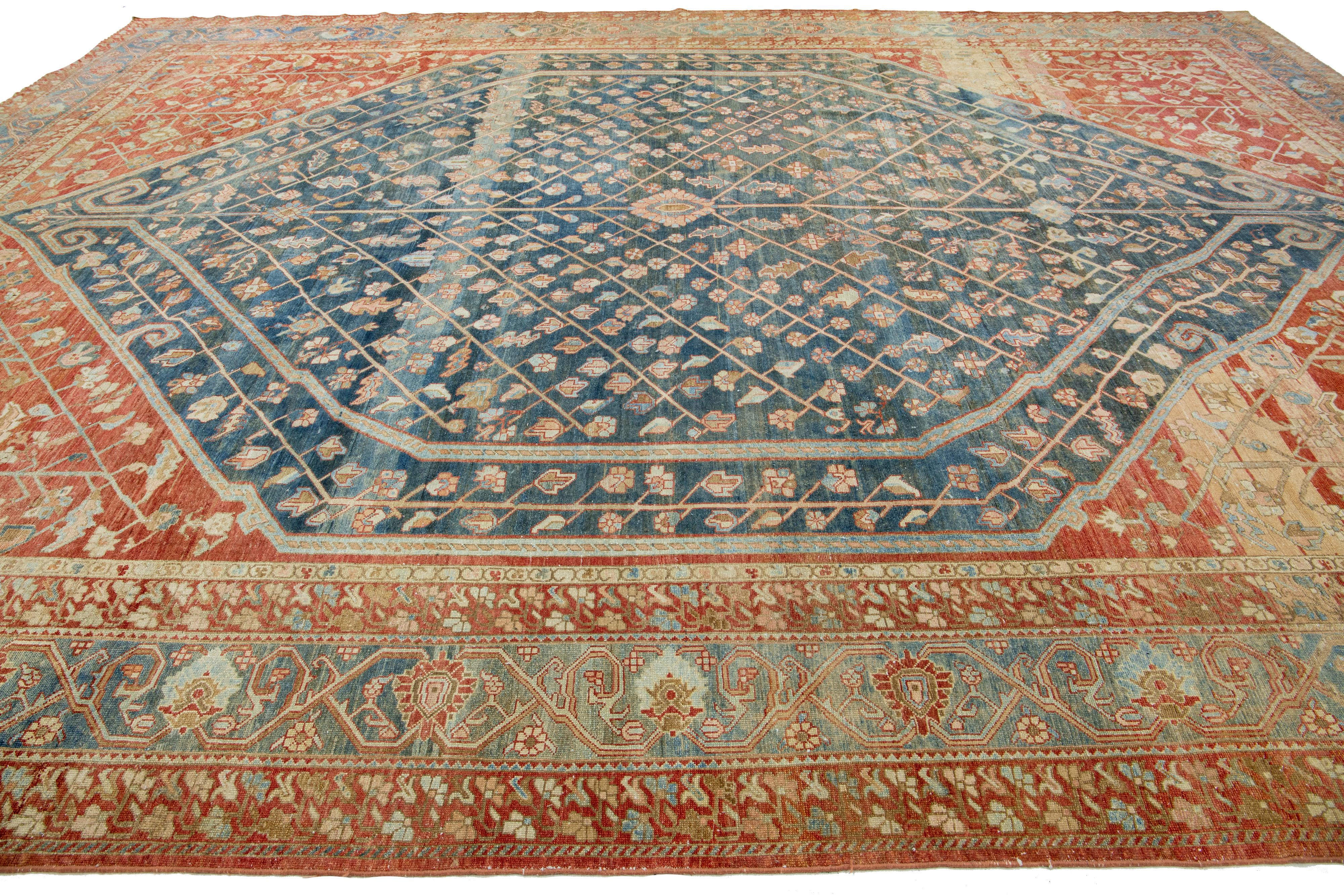 Allover 1920er Jahre antiken persischen Bakhtiari Wolle Teppich in blau & rot-Rost Farbe (Persisch) im Angebot