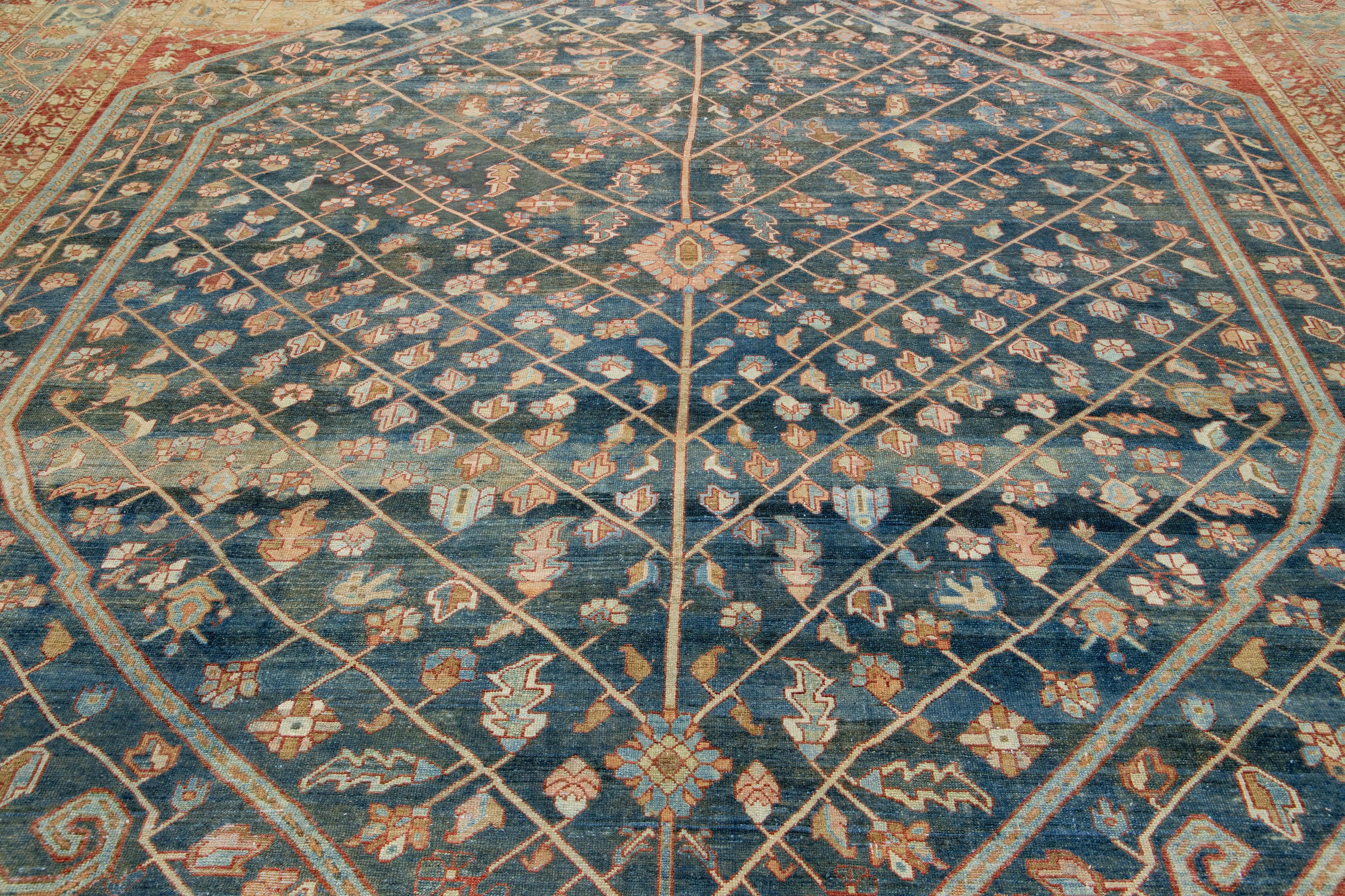 Allover 1920er Jahre antiken persischen Bakhtiari Wolle Teppich in blau & rot-Rost Farbe  im Zustand „Gut“ im Angebot in Norwalk, CT