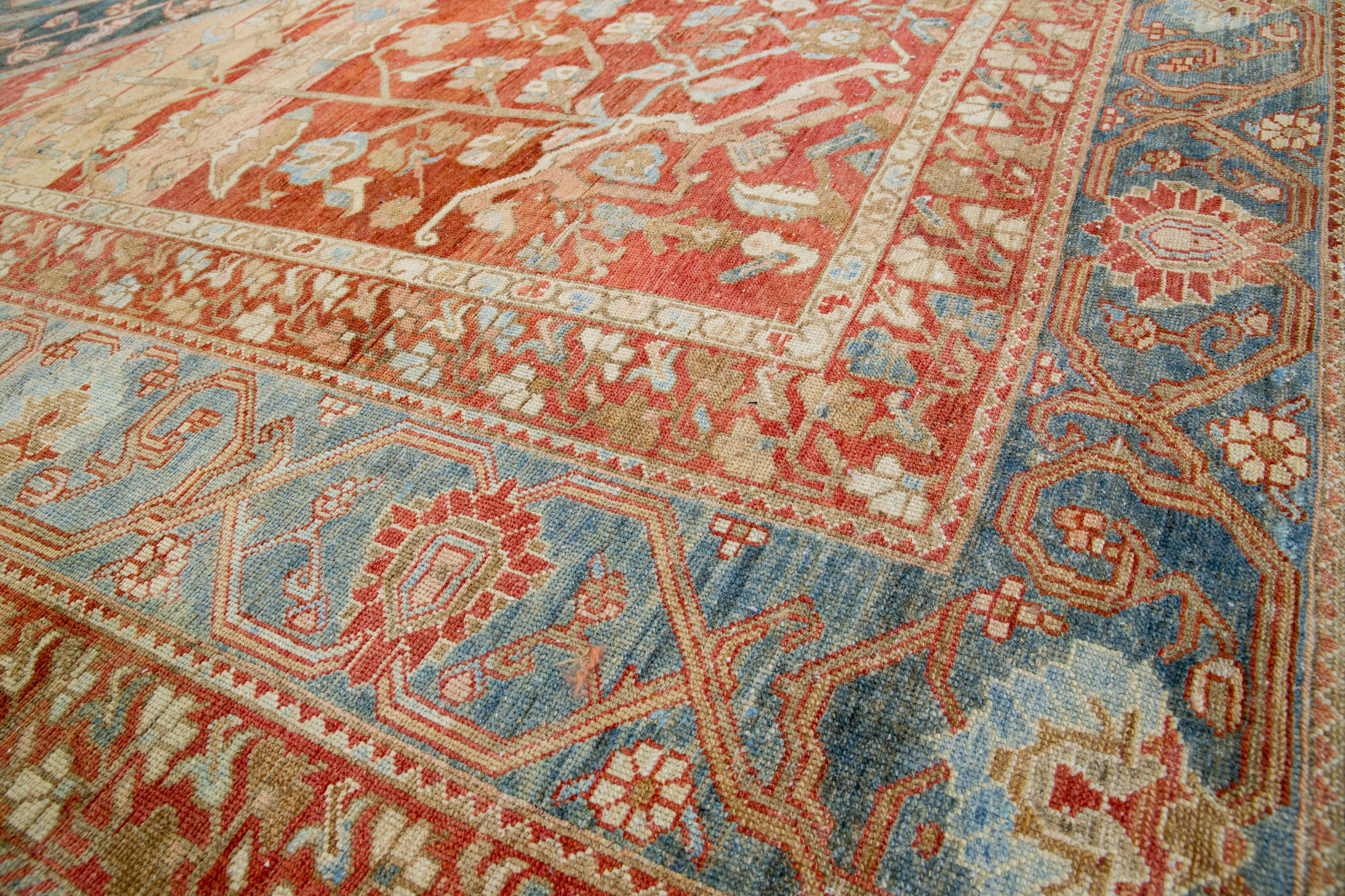 Allover 1920er Jahre antiken persischen Bakhtiari Wolle Teppich in blau & rot-Rost Farbe  im Angebot 2