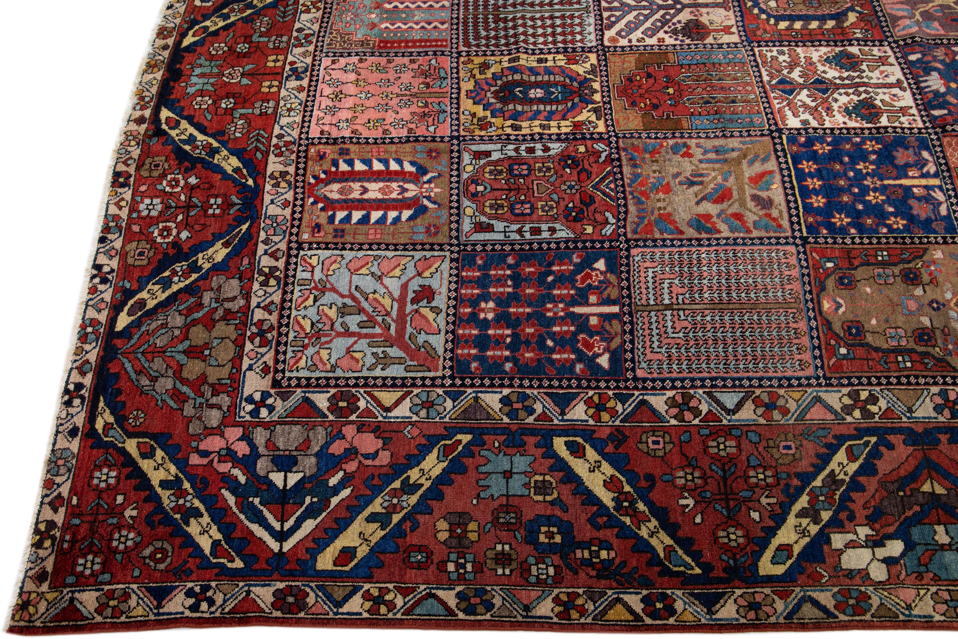 Islamic Allover Antique Bakhtiari Handmade Persian Wool Rug with Multicolor Field For Sale