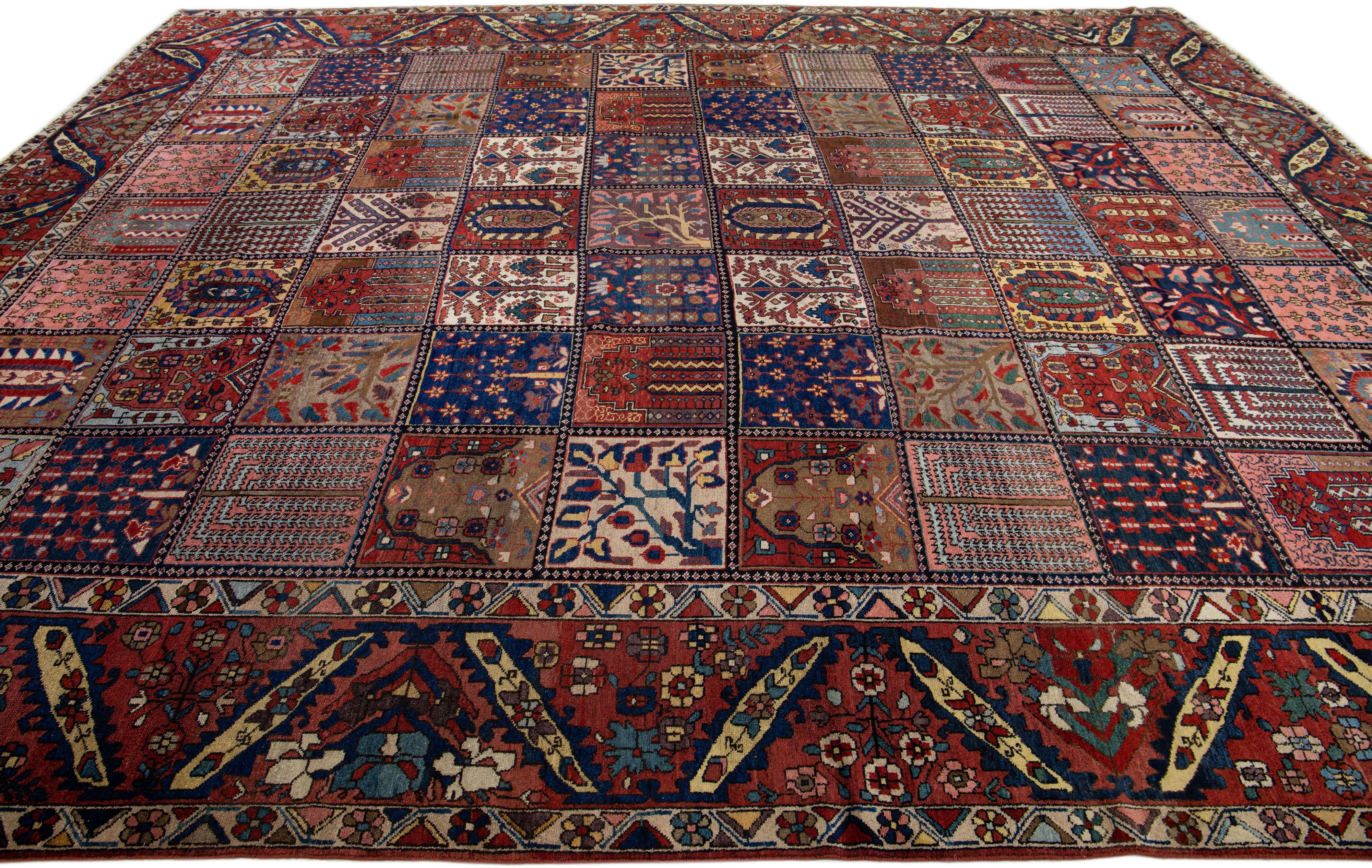 Allover Antique Bakhtiari Handmade Persian Wool Rug with Multicolor Field In Good Condition For Sale In Norwalk, CT