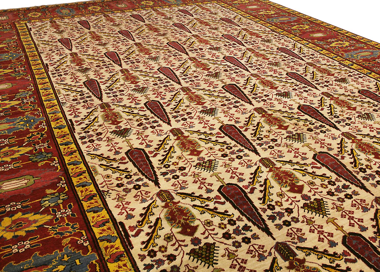 Allover Antique Caucasian Beige Wool Qarabag 'Karabakh' Carpet, 19th Century In Good Condition For Sale In Ferrara, IT