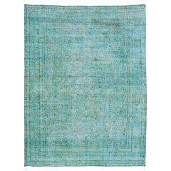 Allover Antique Overdyed  Wool Rug Room Size In Green