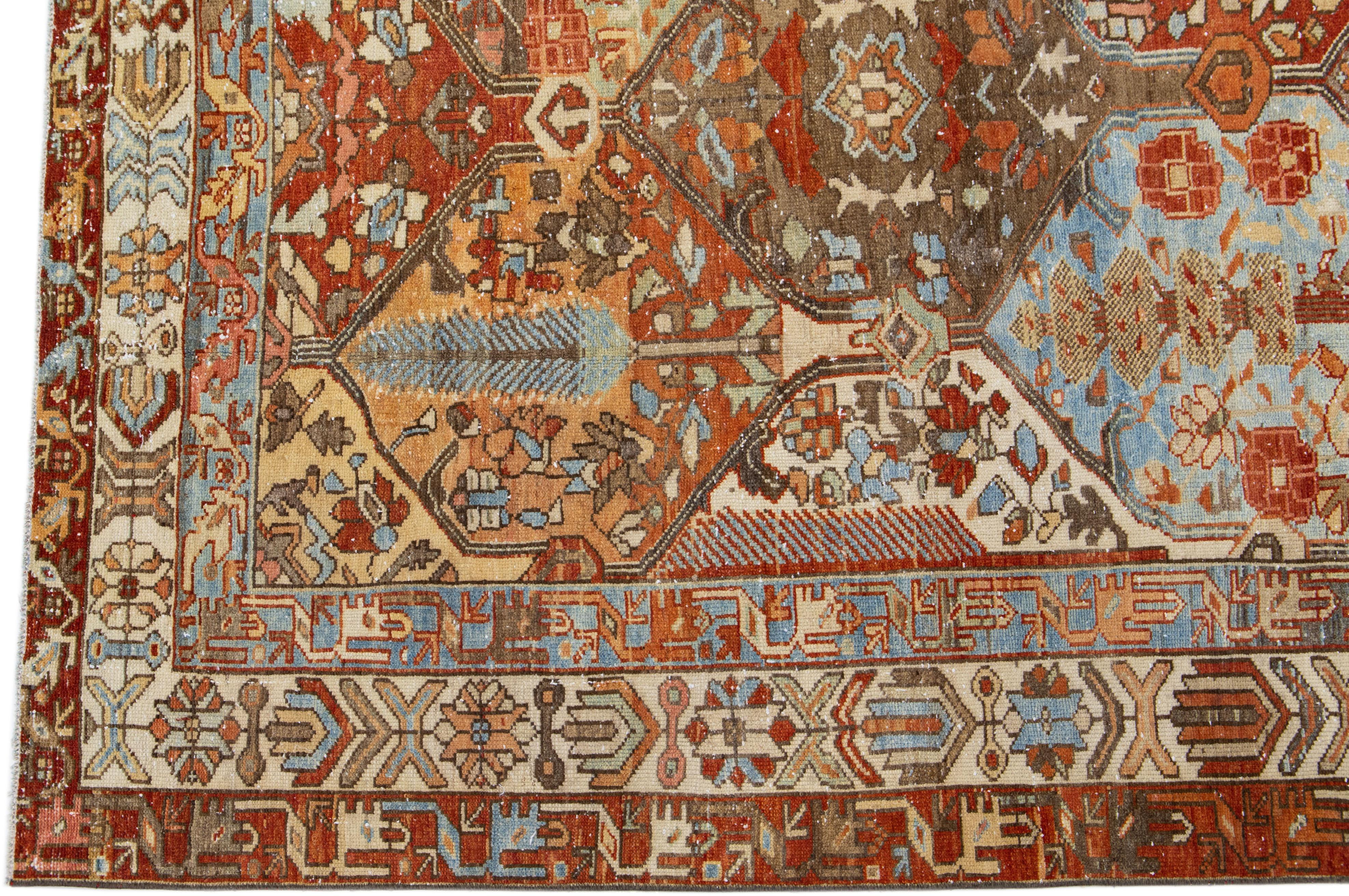 Allover Antique Persian Bakhtiari Handmade Wool Rug With Multicolor Design In Good Condition For Sale In Norwalk, CT