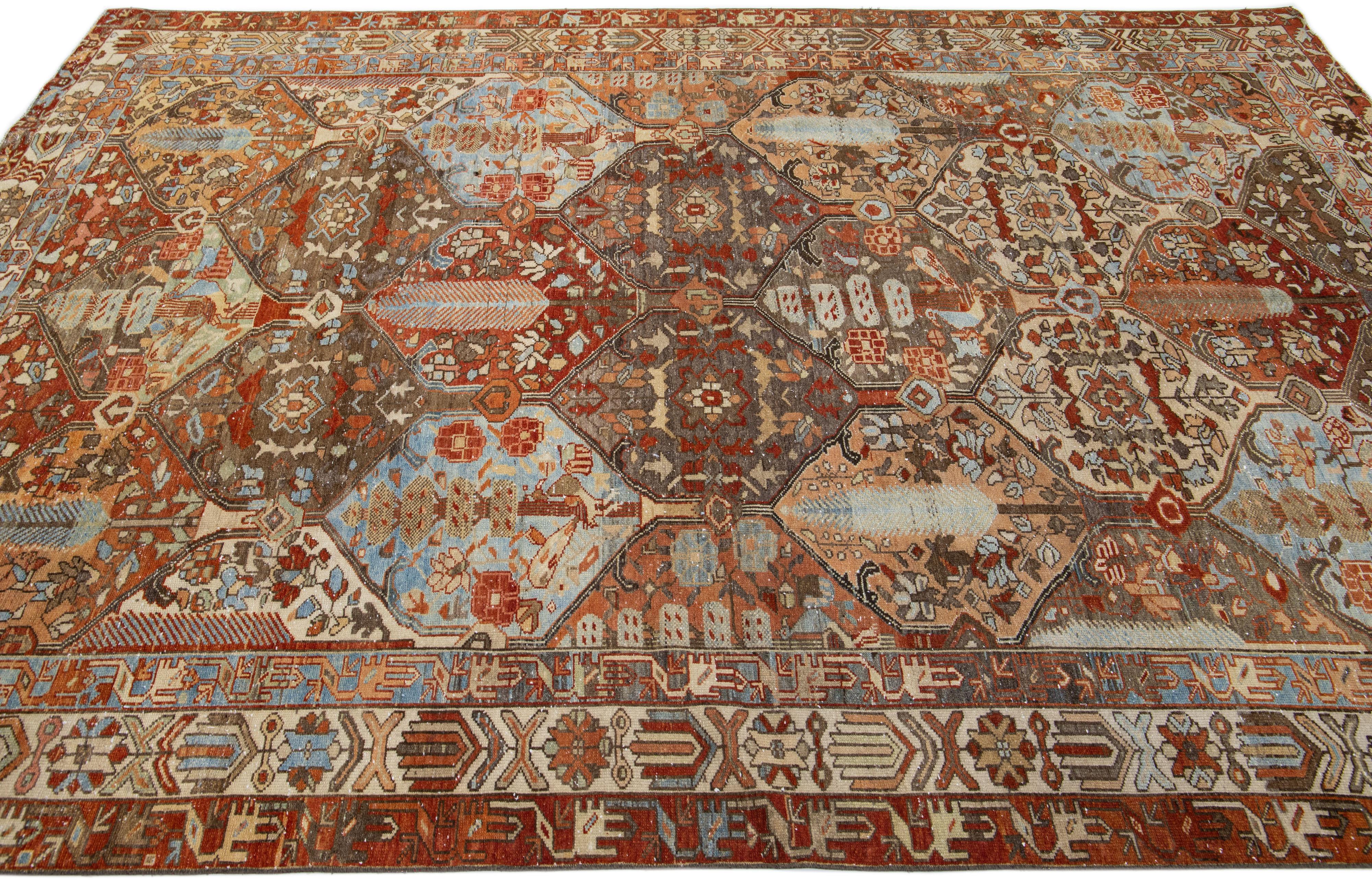20th Century Allover Antique Persian Bakhtiari Handmade Wool Rug With Multicolor Design For Sale