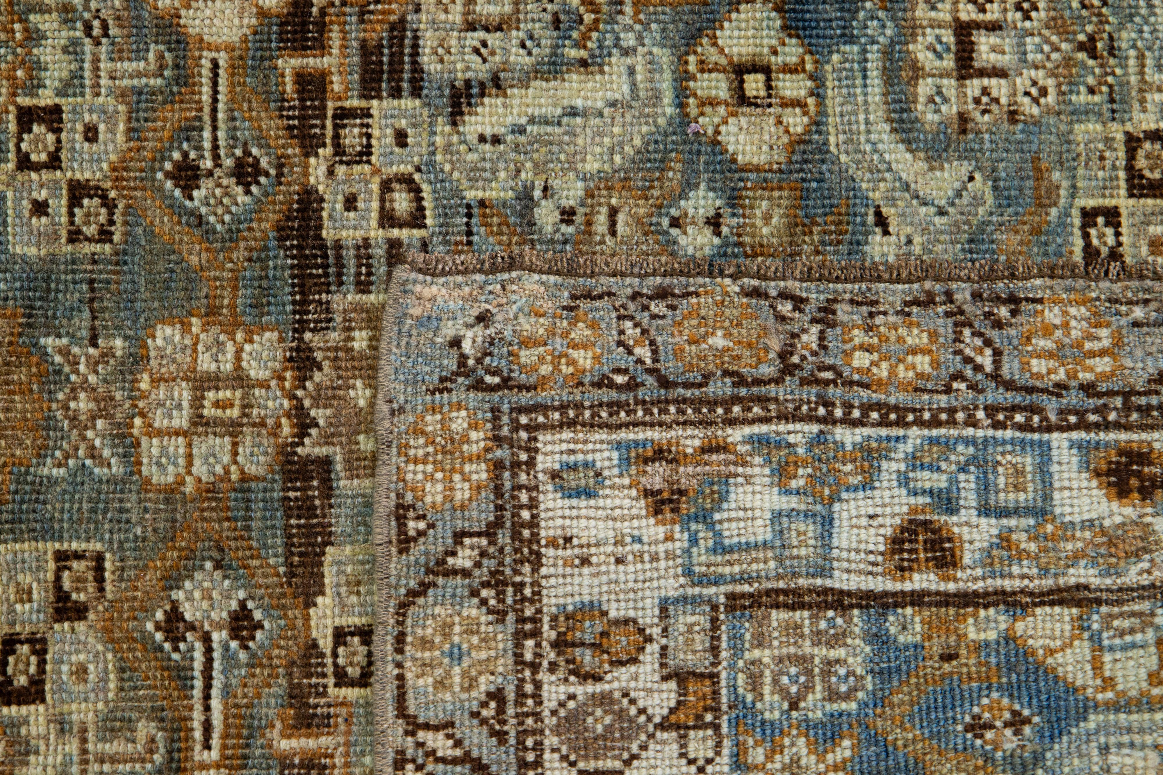 Allover Antique Persian Bidjar Handmade Wool Runner In Brown And Blue For Sale 3