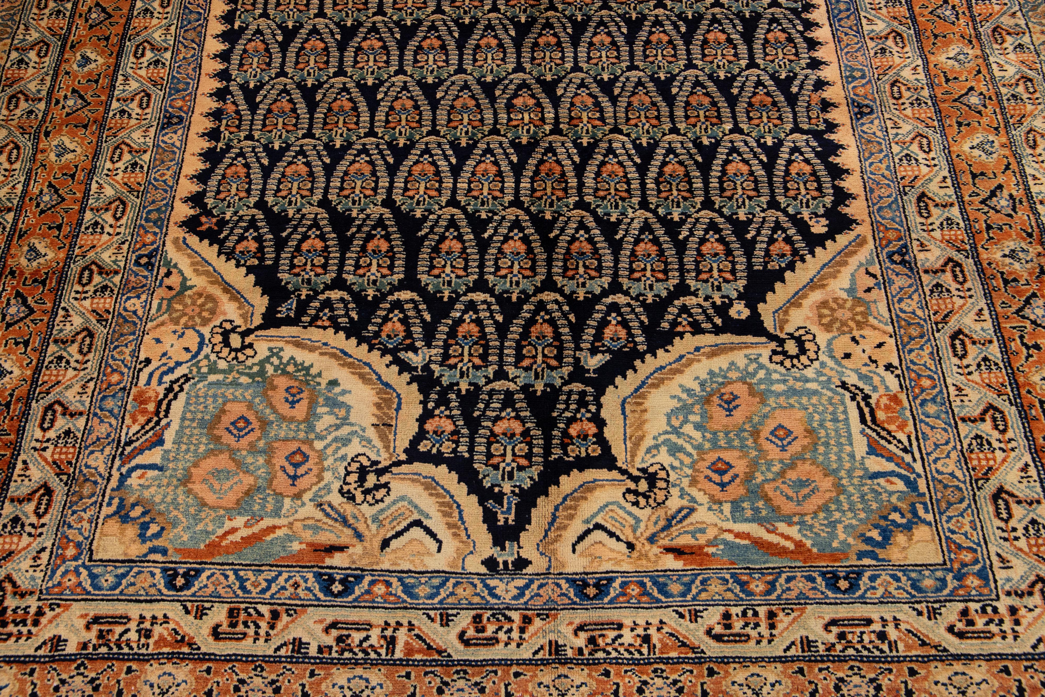Antiker persischer Farahan-Galerie-Wollteppich in Dunkelblau, handgefertigt im Zustand „Gut“ im Angebot in Norwalk, CT