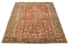 Allover Antique Persian Heriz Wool Rug In Rust Color From The 1920s