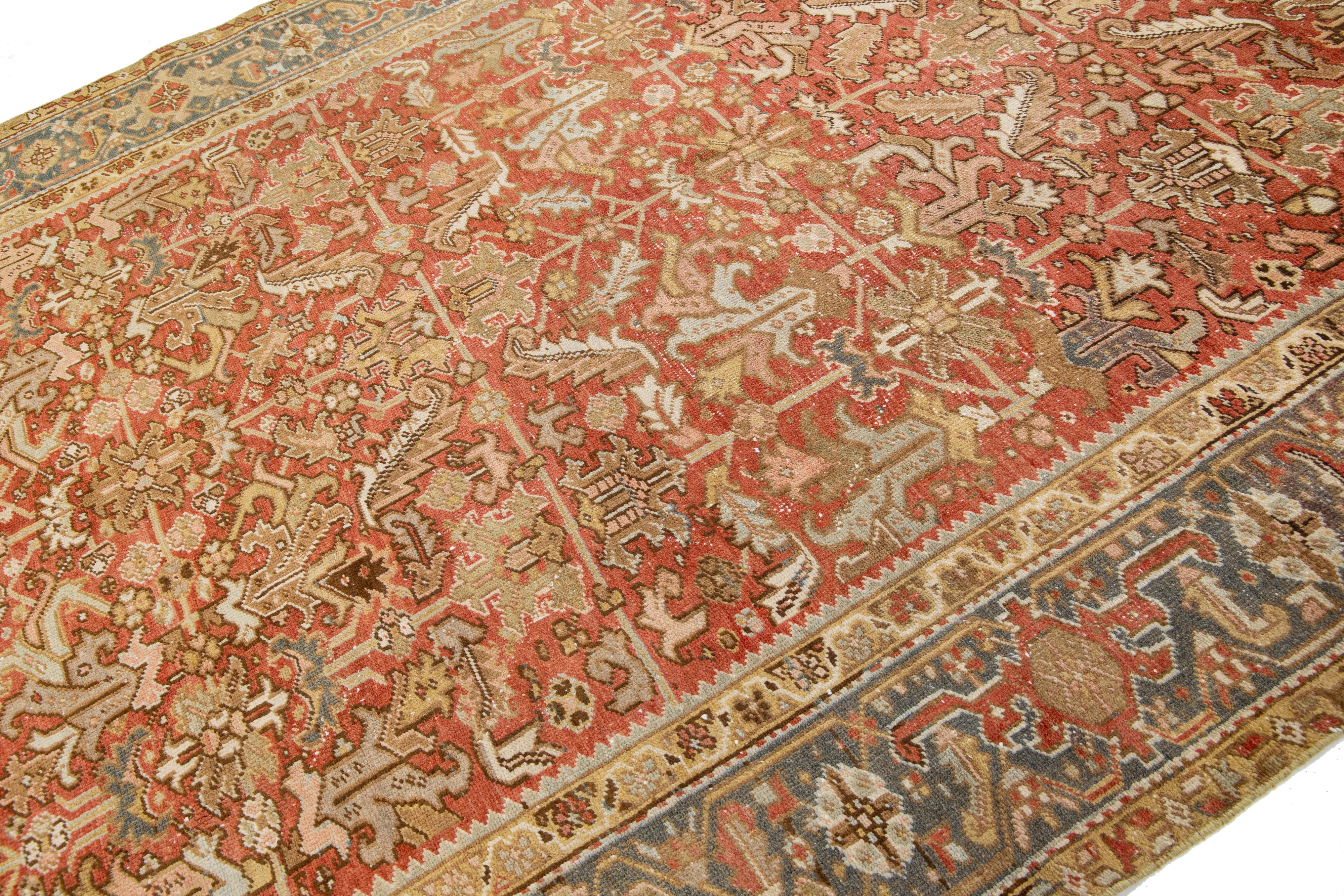 Heriz Serapi Allover Antique Persian Heriz Wool Rug In Rust Color From The 1920s For Sale