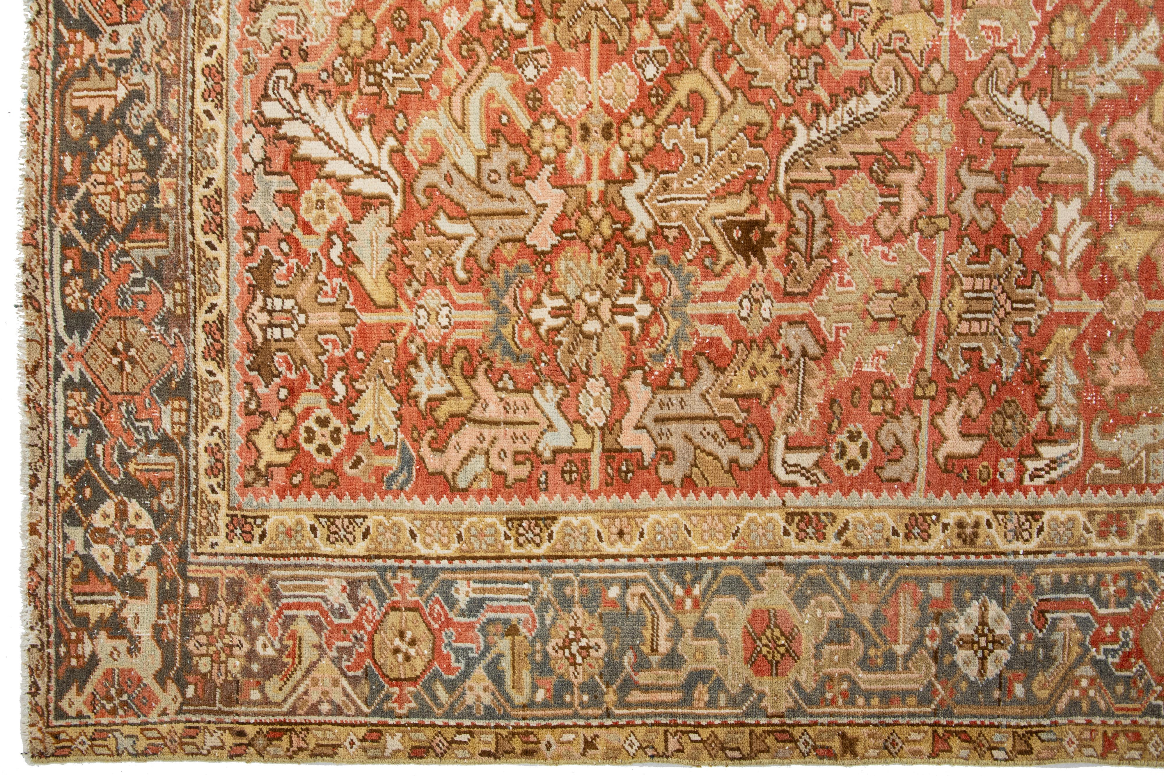 Allover Antique Persian Heriz Wool Rug In Rust Color From The 1920s In Good Condition For Sale In Norwalk, CT