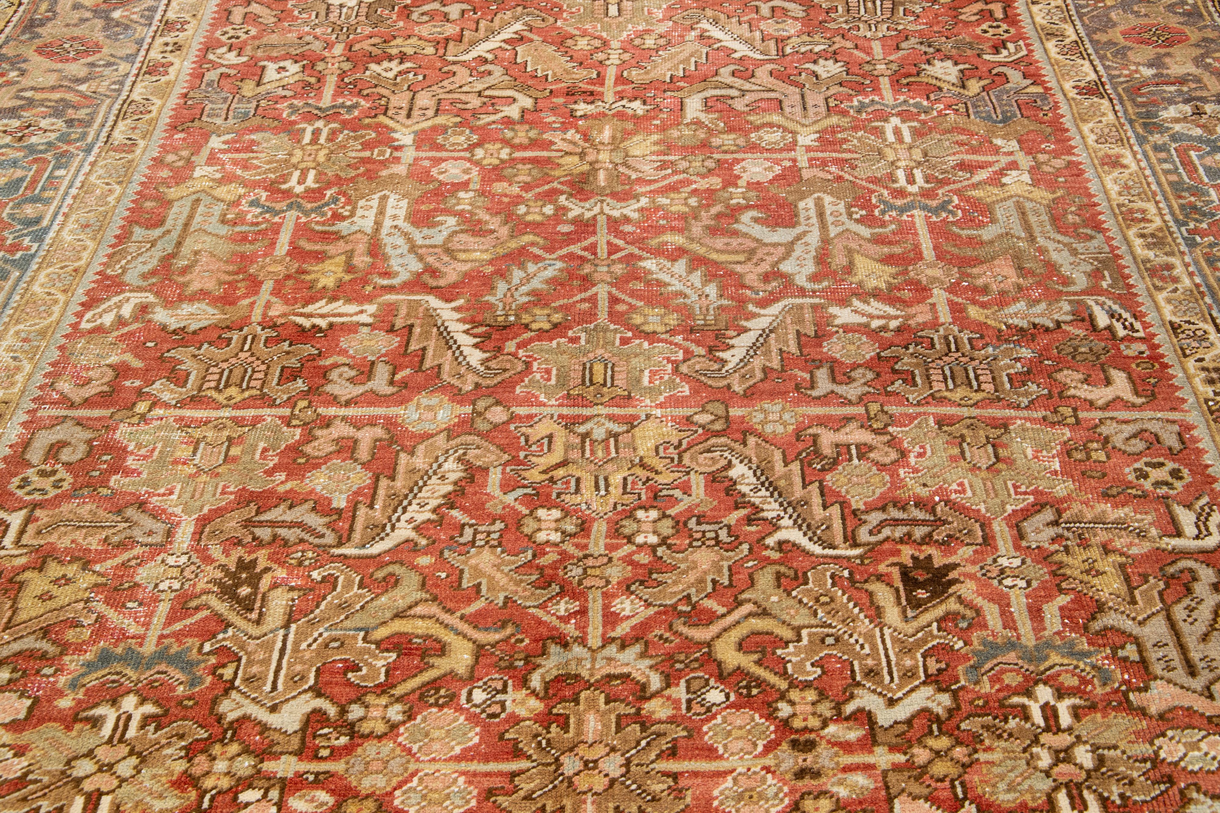 Early 20th Century Allover Antique Persian Heriz Wool Rug In Rust Color From The 1920s For Sale