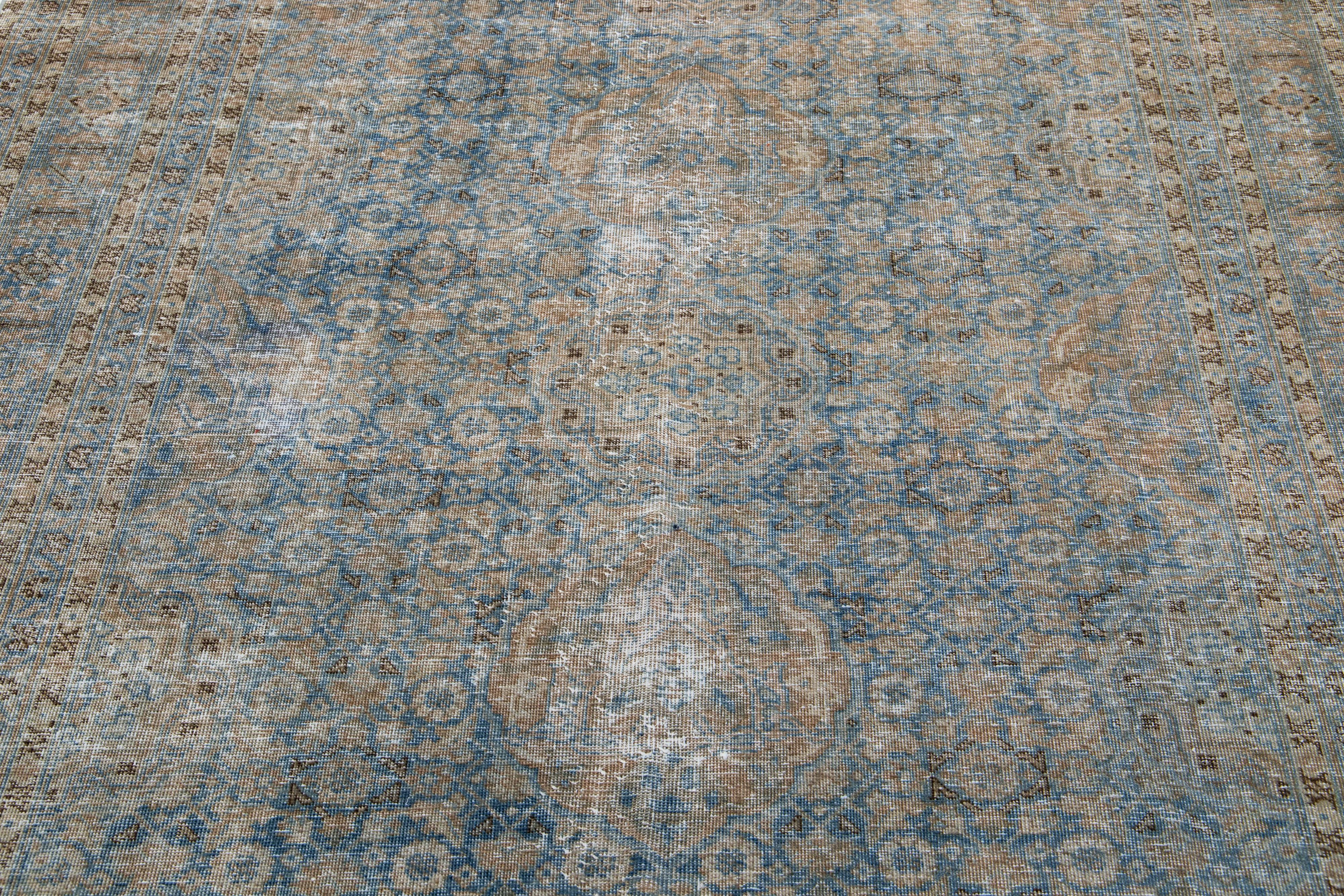 Antiker persischer Mahal-Blauer handgefertigter Galerie-Wollteppich (Islamisch) im Angebot