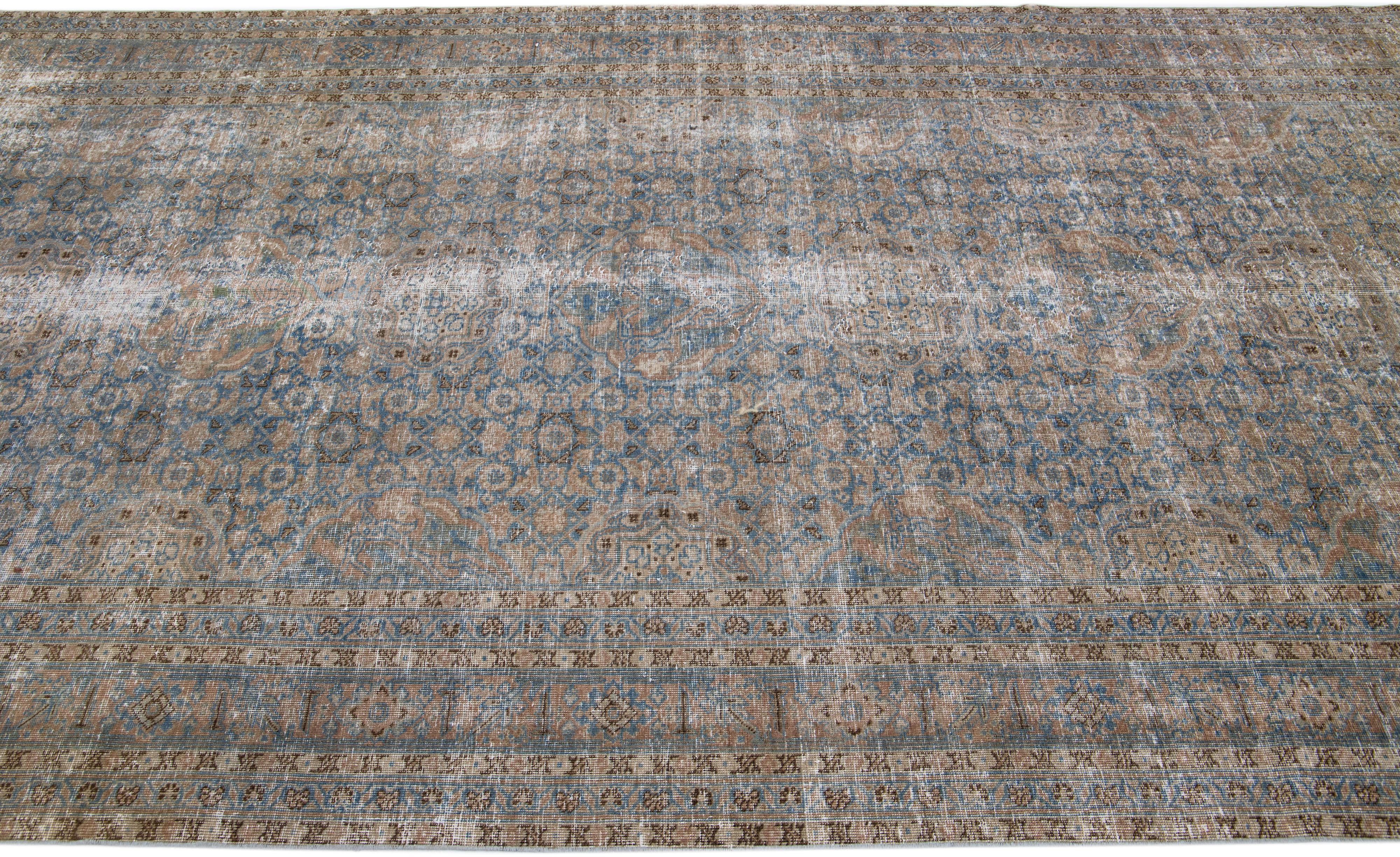 Antiker persischer Mahal-Blauer handgefertigter Galerie-Wollteppich (Handgeknüpft) im Angebot