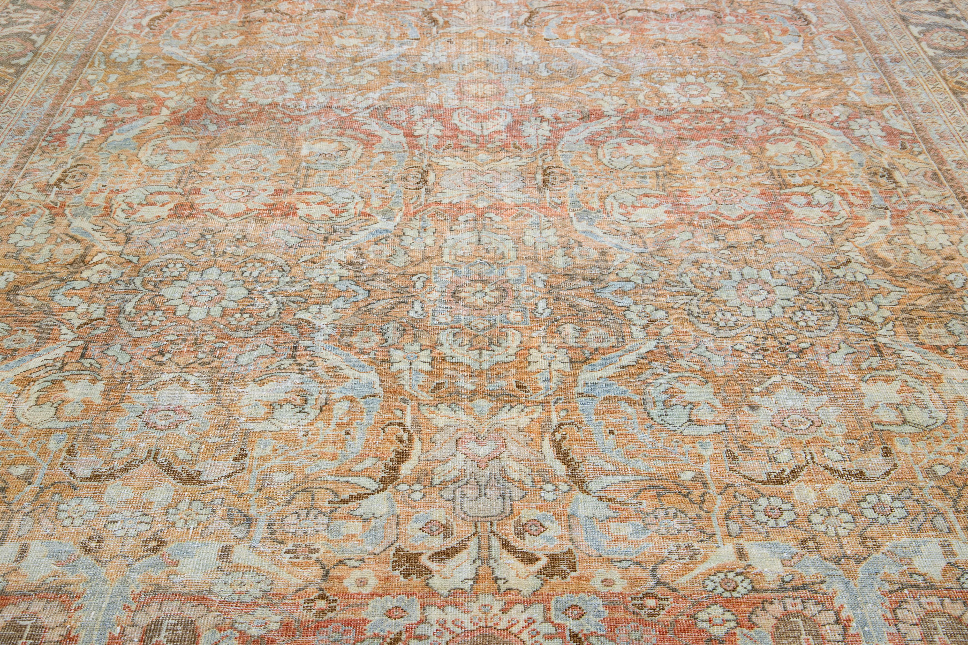 20th Century Allover Antique Persian Mahal Wool Rug with Orange / Rust Field For Sale