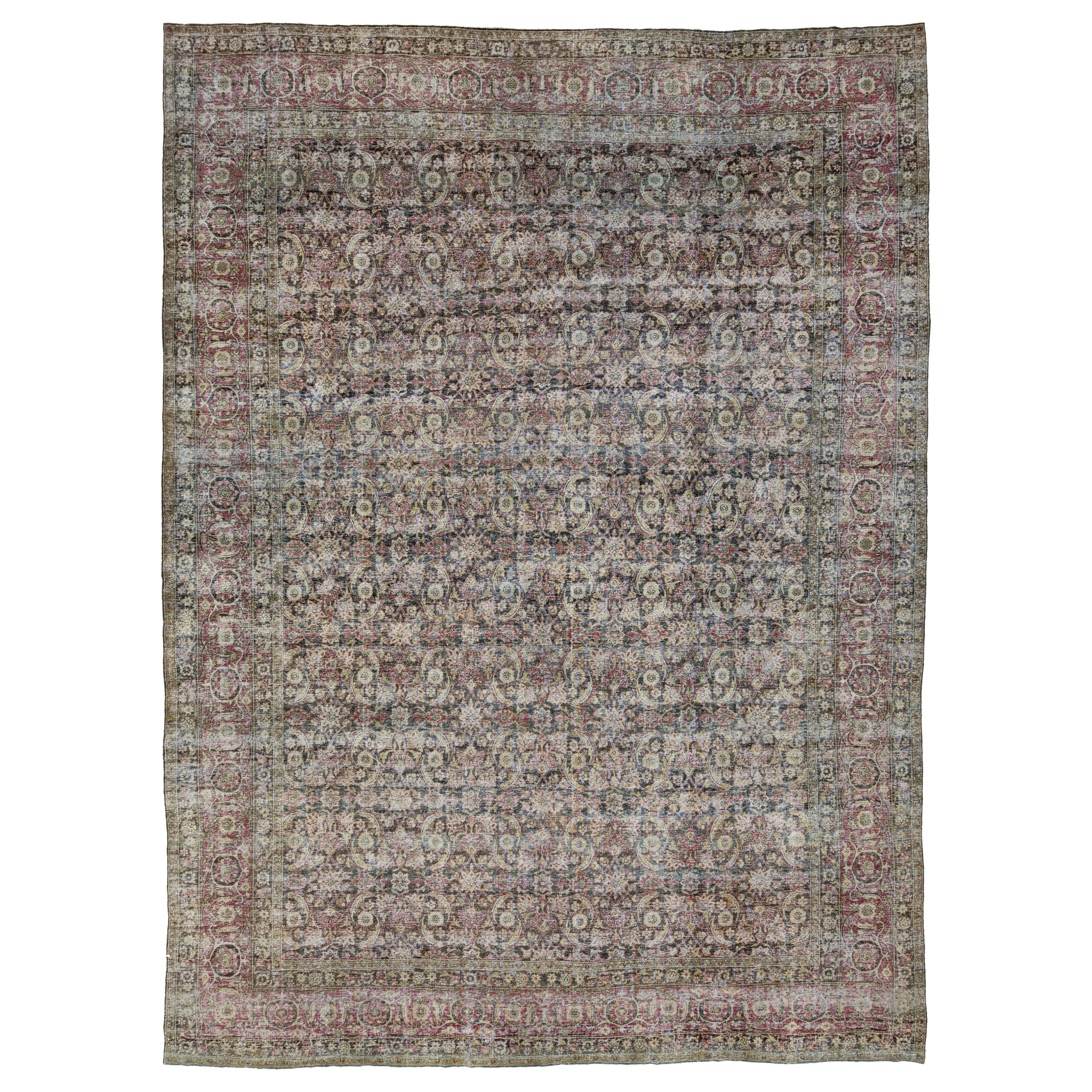 Allover Antiker Persischer Malayer Entworfener Wollteppich In Brown