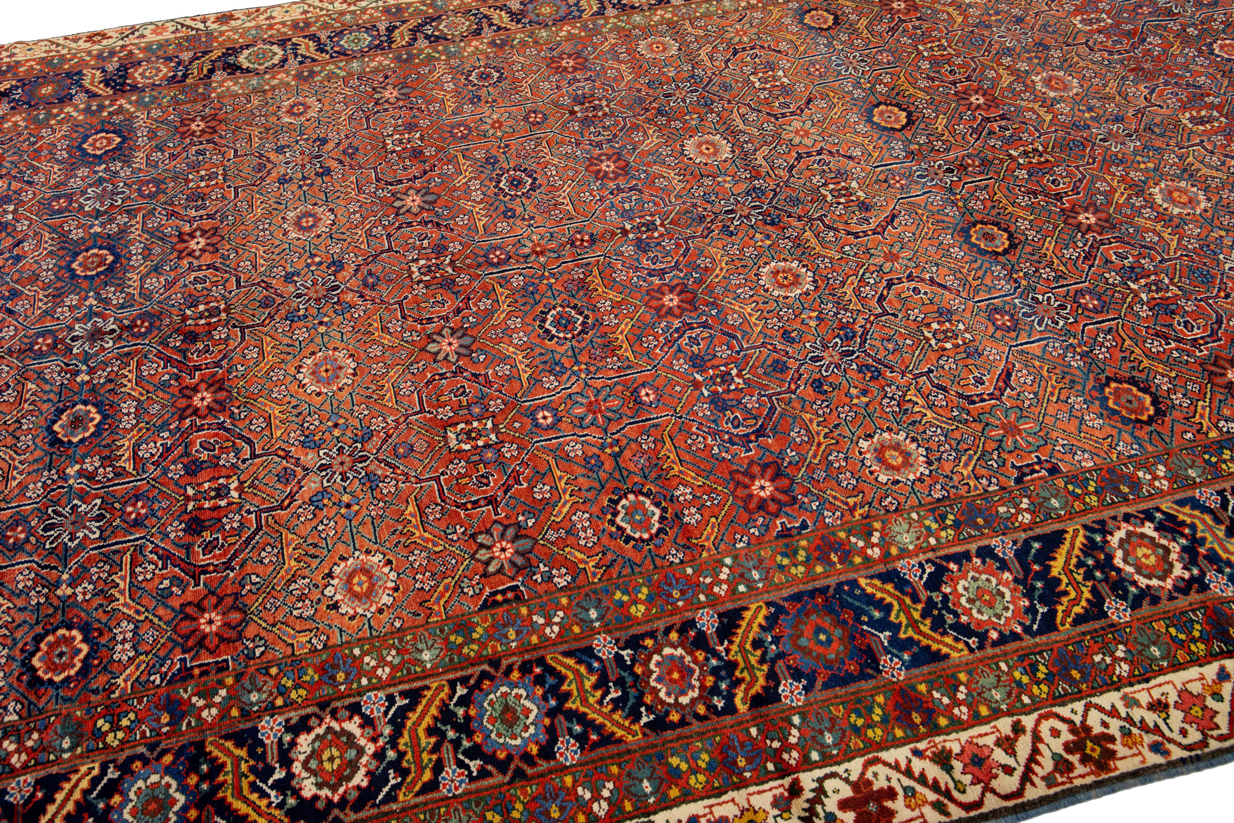 Allover Antique Persian Malayer Rust Handmade Wool Rug In Good Condition For Sale In Norwalk, CT