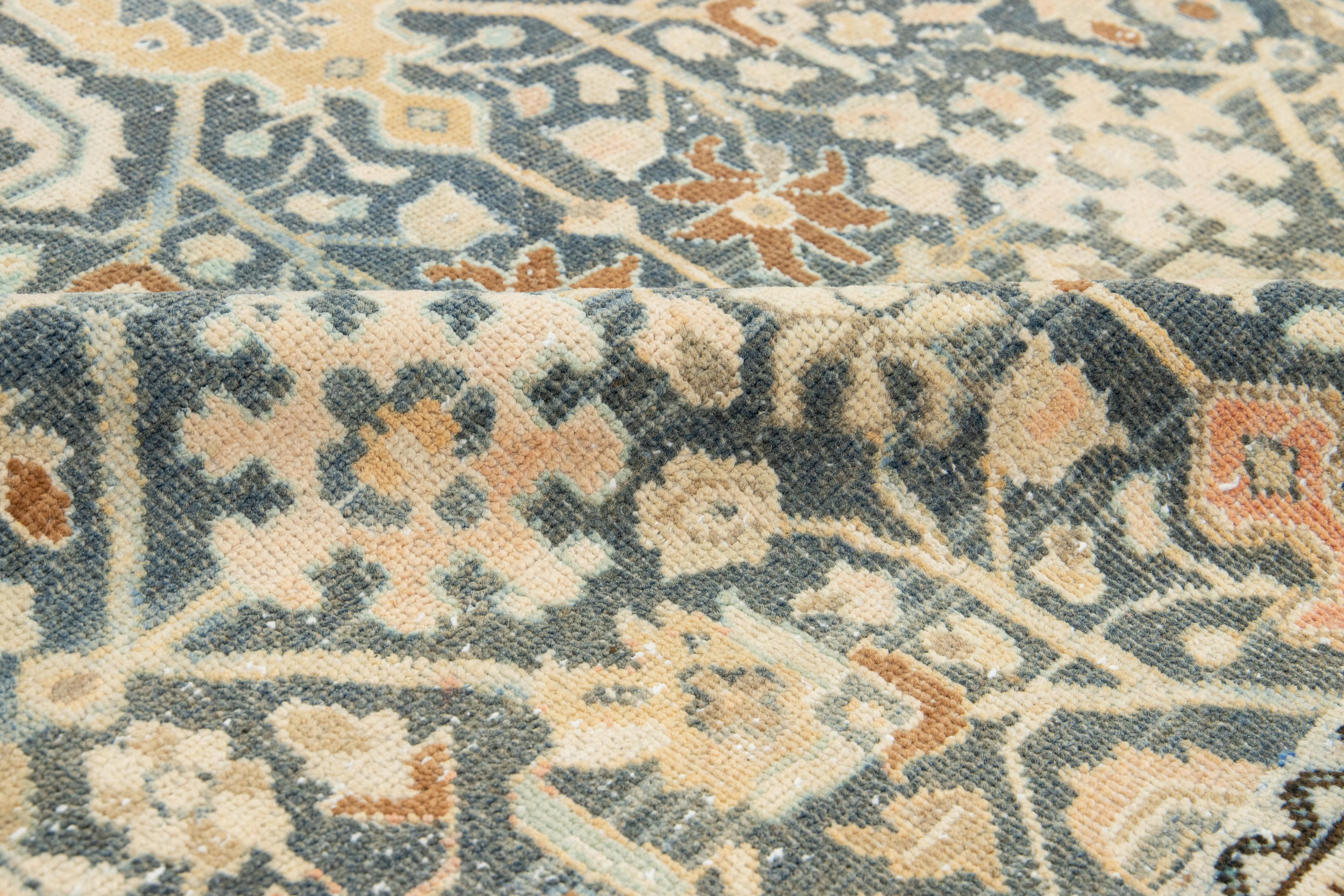 Noué à la main Tapis persan ancien en laine Malayer fait à la main en bleu en vente