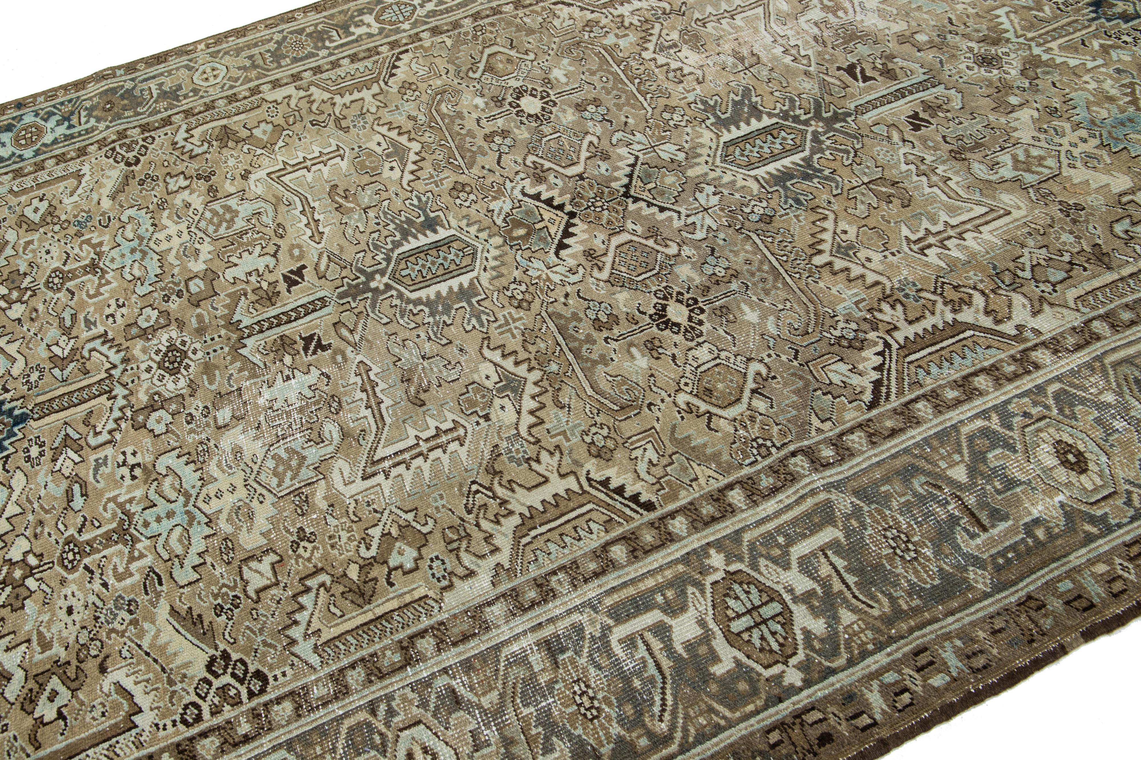 Heriz Serapi Allover Antique Wool Rug Persian Heriz In Brown Color From The 1920s For Sale