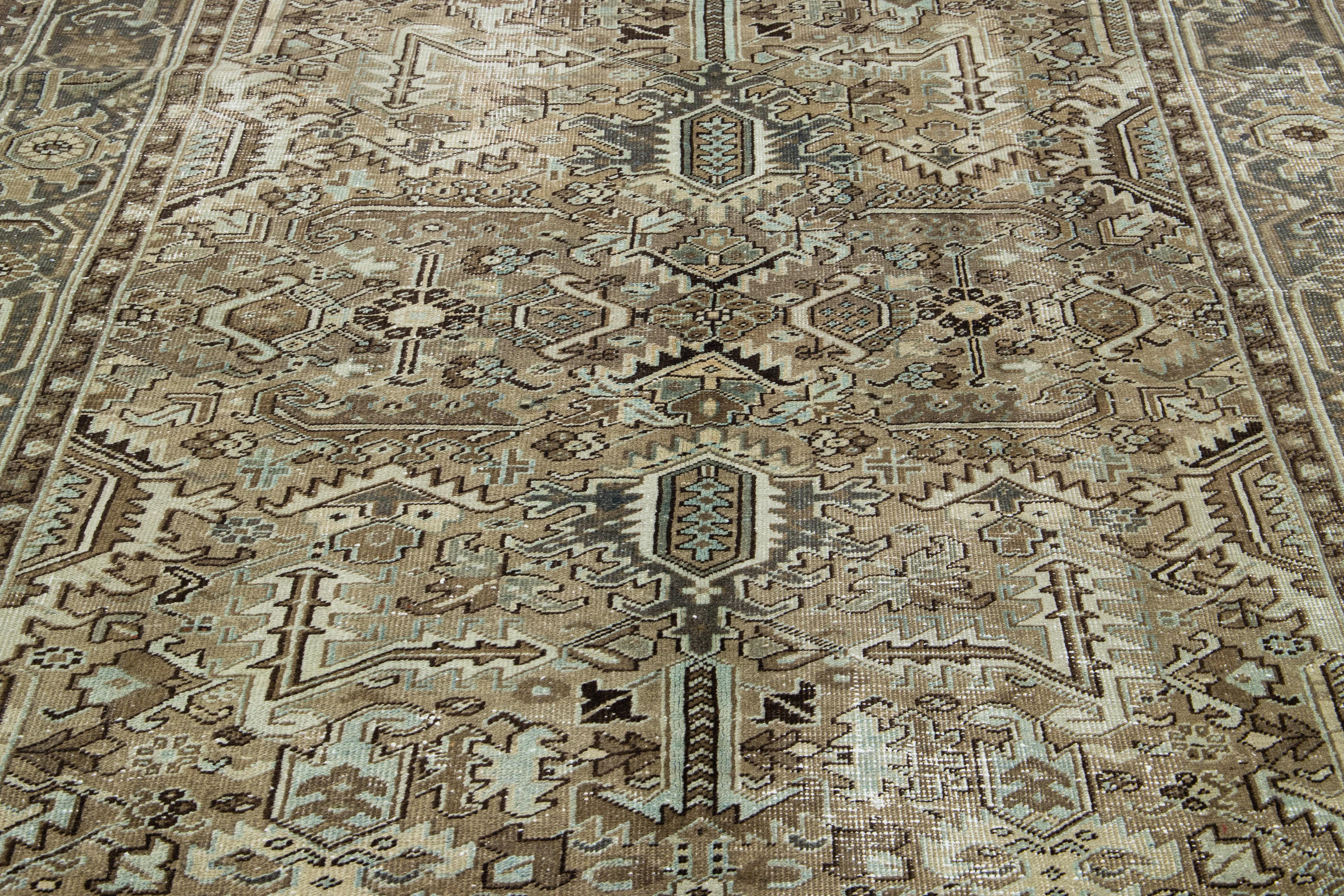 Early 20th Century Allover Antique Wool Rug Persian Heriz In Brown Color From The 1920s For Sale