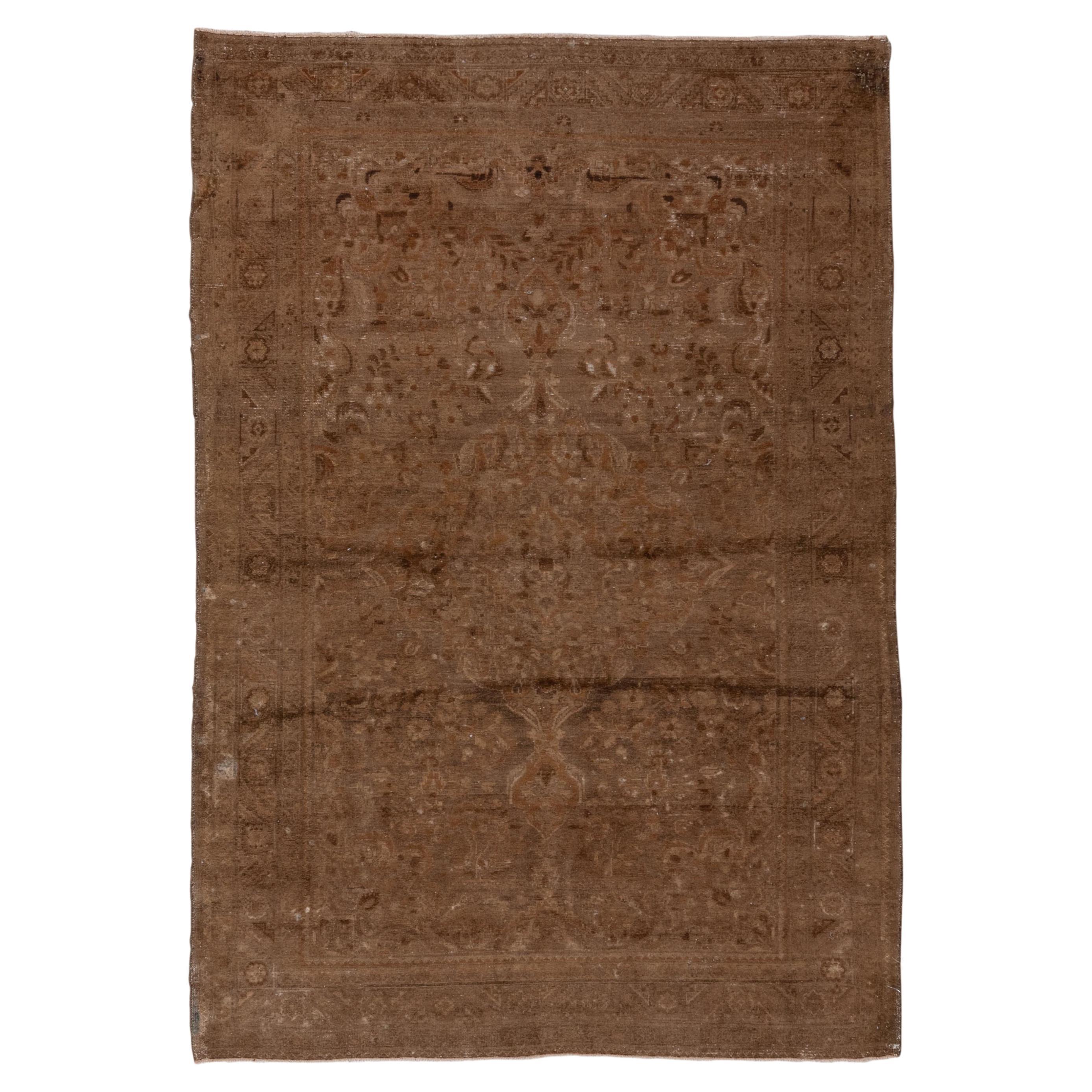 Allover Brown Rug with Central Medallion Floral Motifs For Sale