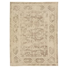 Allover Contemporary Hand Loom Wool Rug In Beige and Light Brown Color