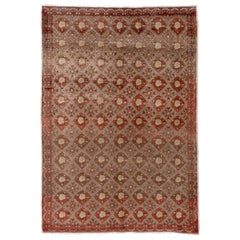 Allover Design Retro Turkish Oushak Rug, Red and Brown Palette, circa 1950s