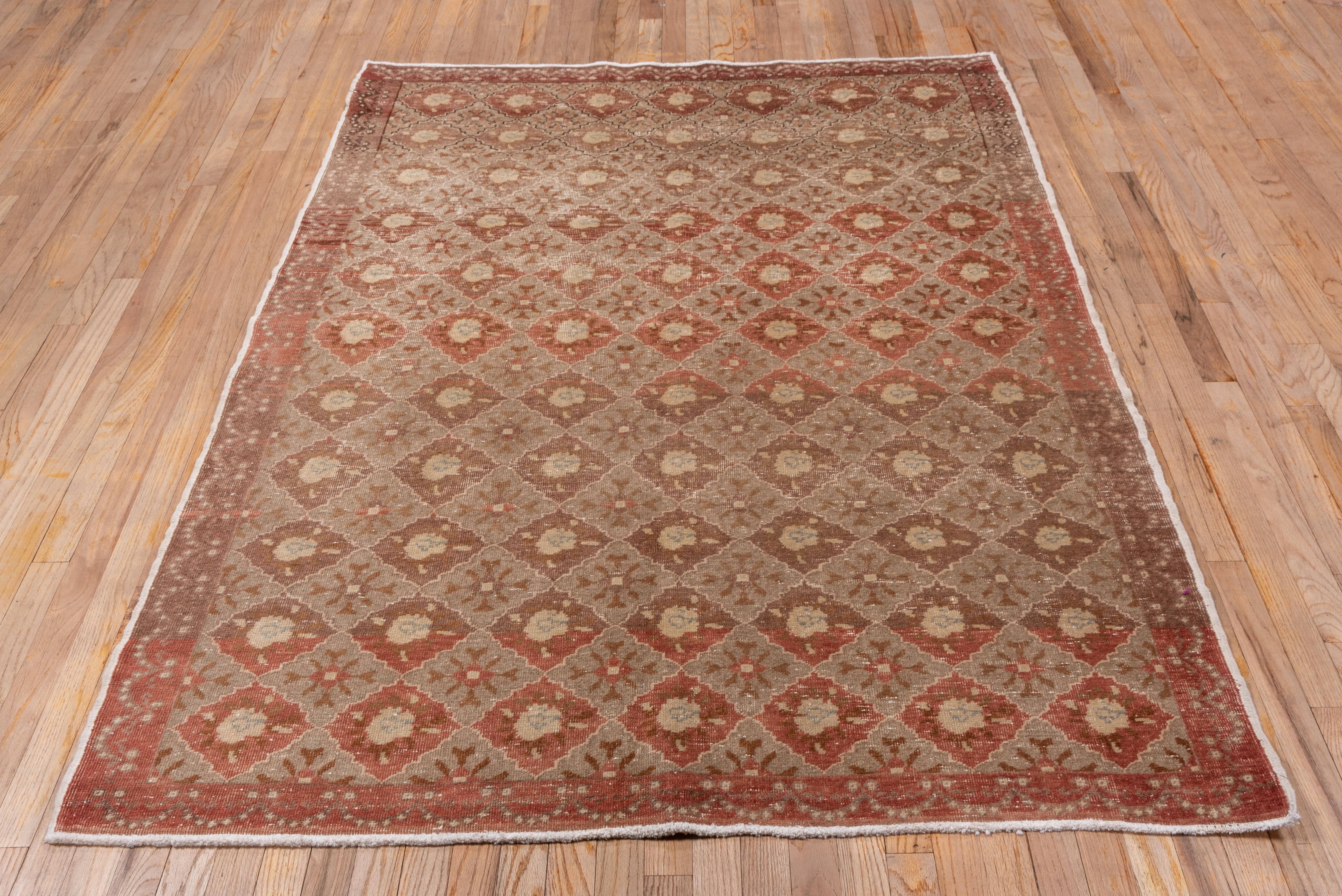 Allover Design Vintage Turkish Oushak Rug, Red and Brown Palette, circa 1950s In Good Condition For Sale In New York, NY