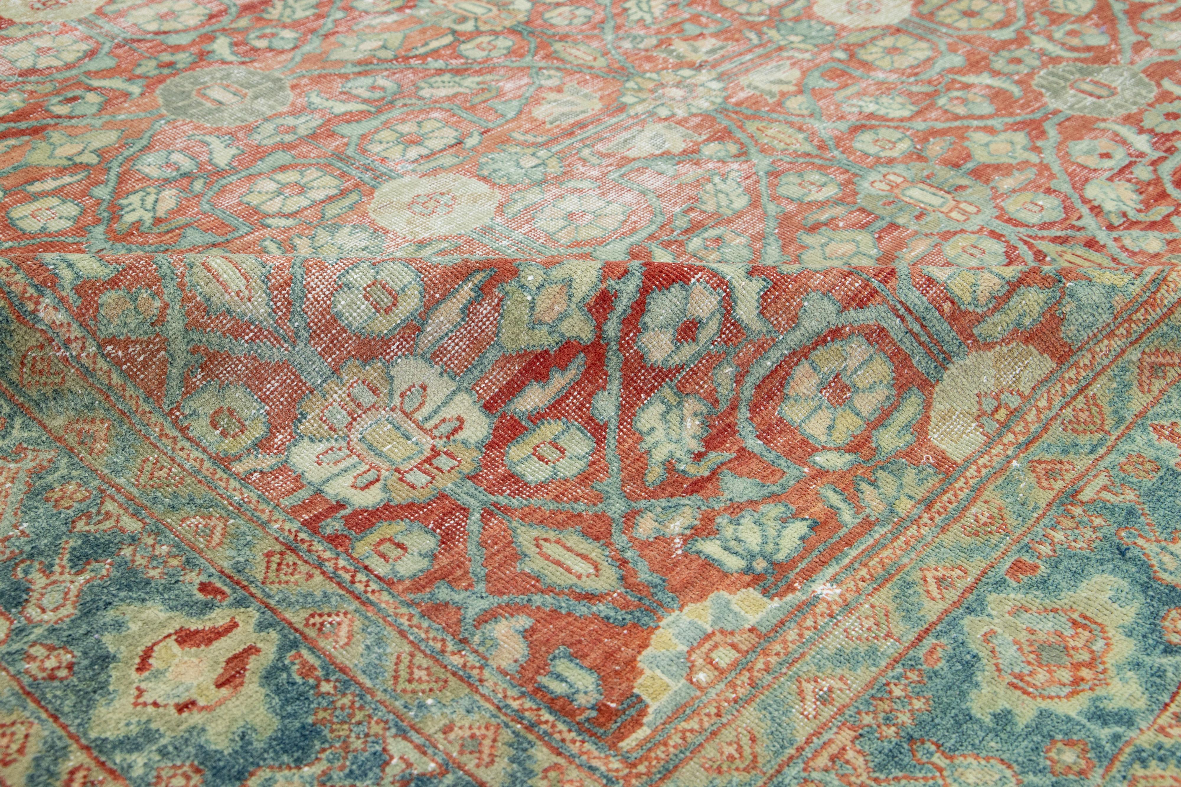 Allover Designed 1920s Antique Tabriz wool Rug In Red For Sale 3