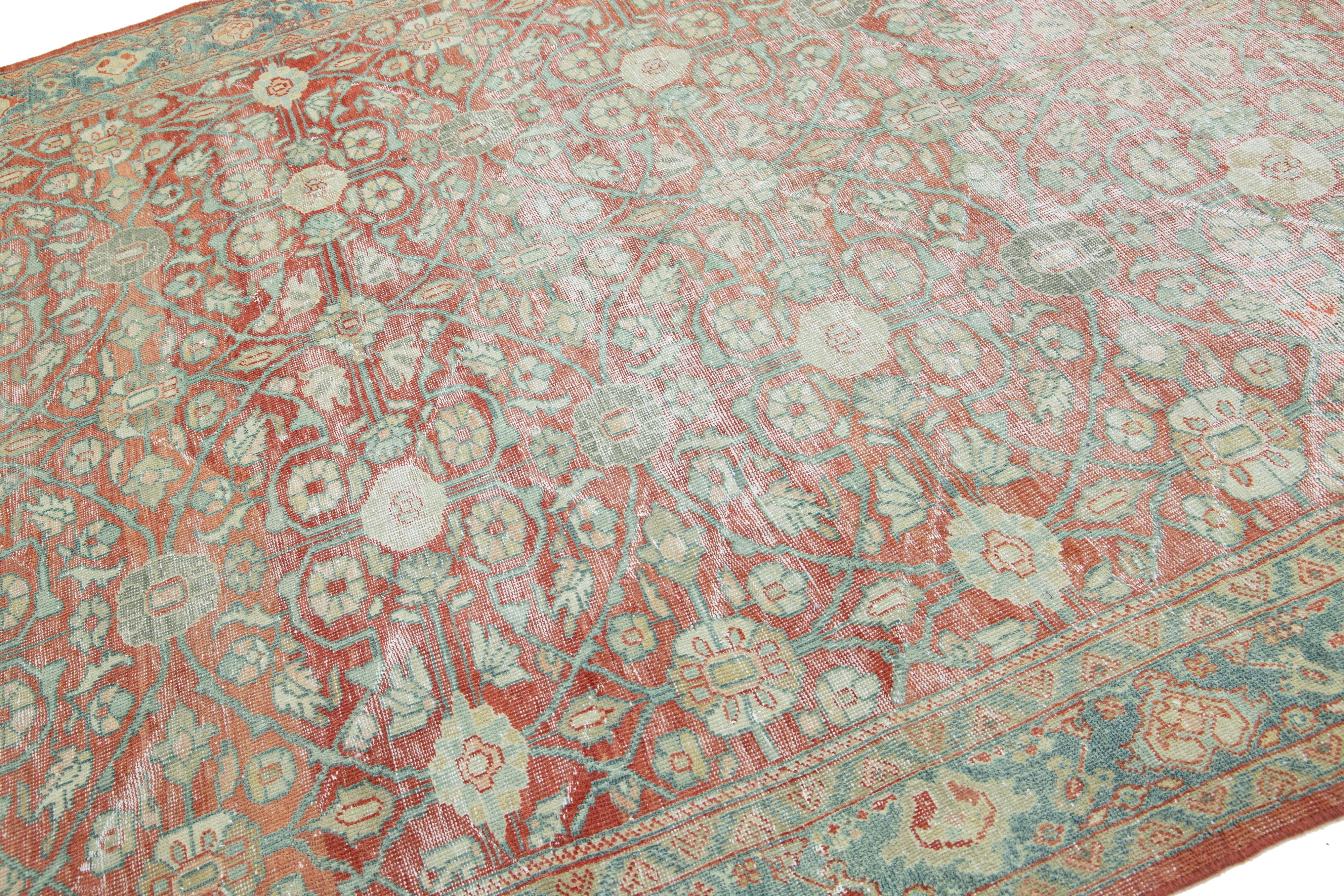 Hand-Knotted Allover Designed 1920s Antique Tabriz wool Rug In Red For Sale