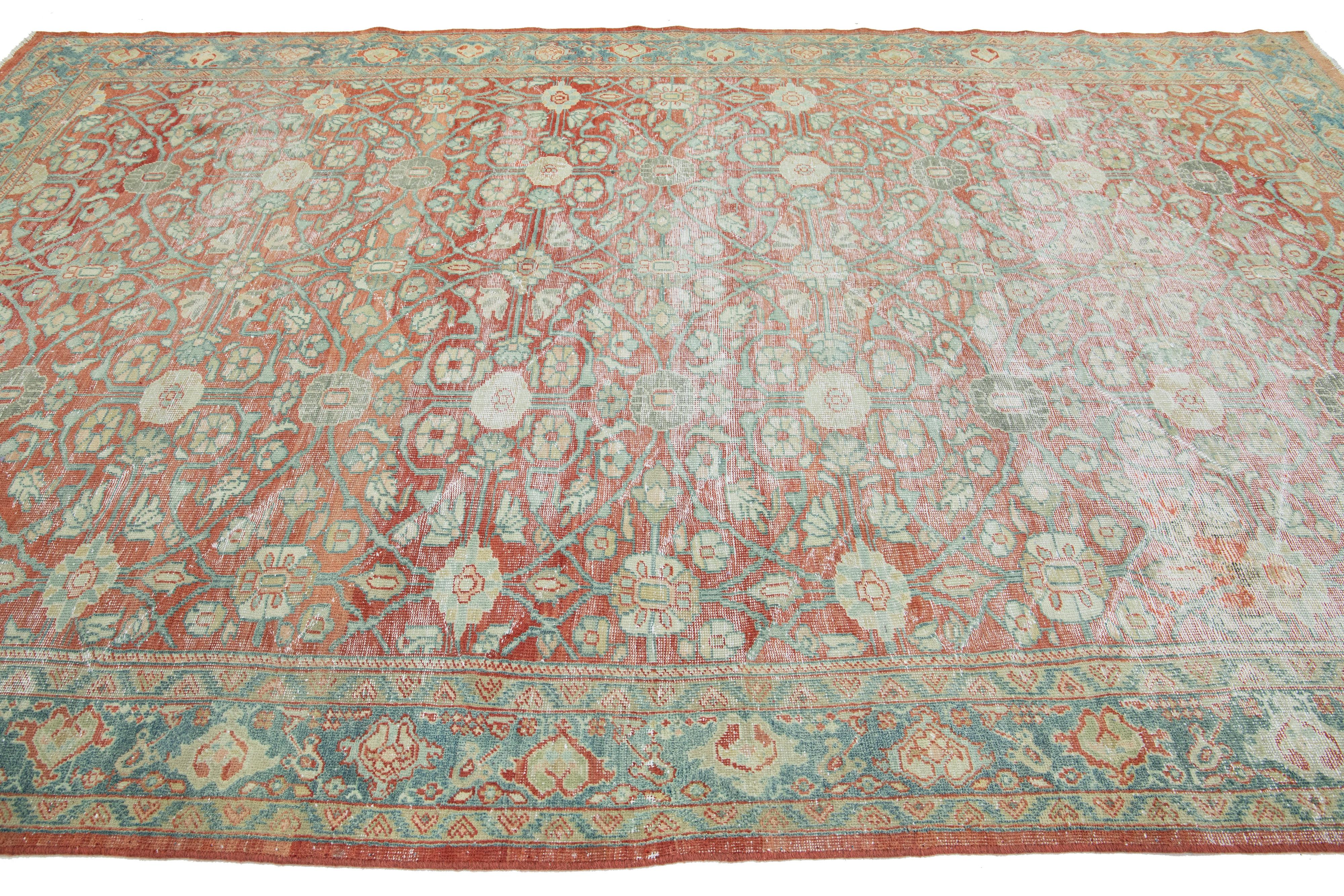 Allover Designed 1920s Antique Tabriz wool Rug In Red In Good Condition For Sale In Norwalk, CT